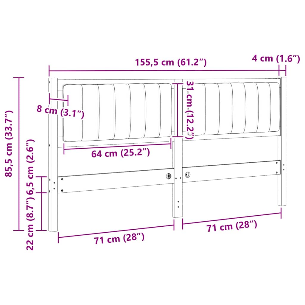 Tête de lit capitonnée avec tête de lit Blanc 150 cm Pin massif - XIOS
