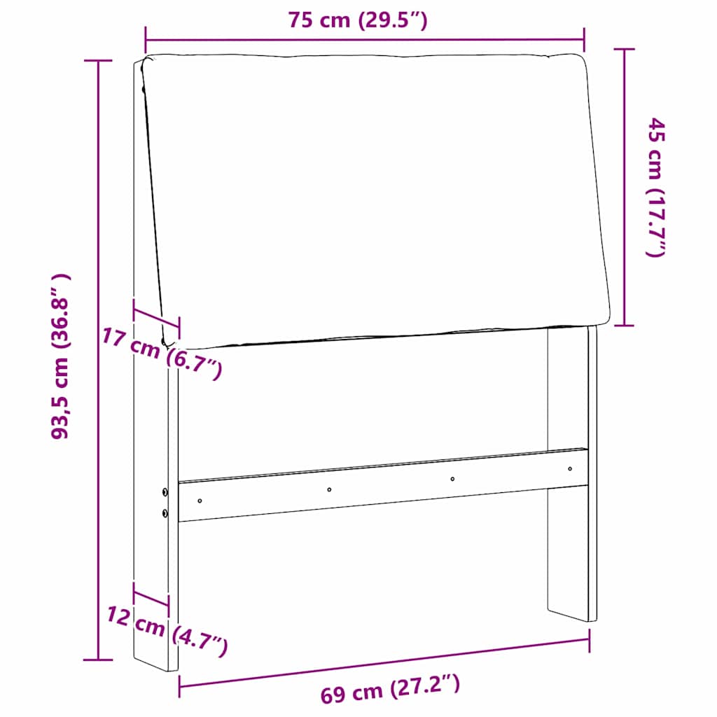 Tête de lit capitonnée Taupe 75 cm Pin massif - XIOS
