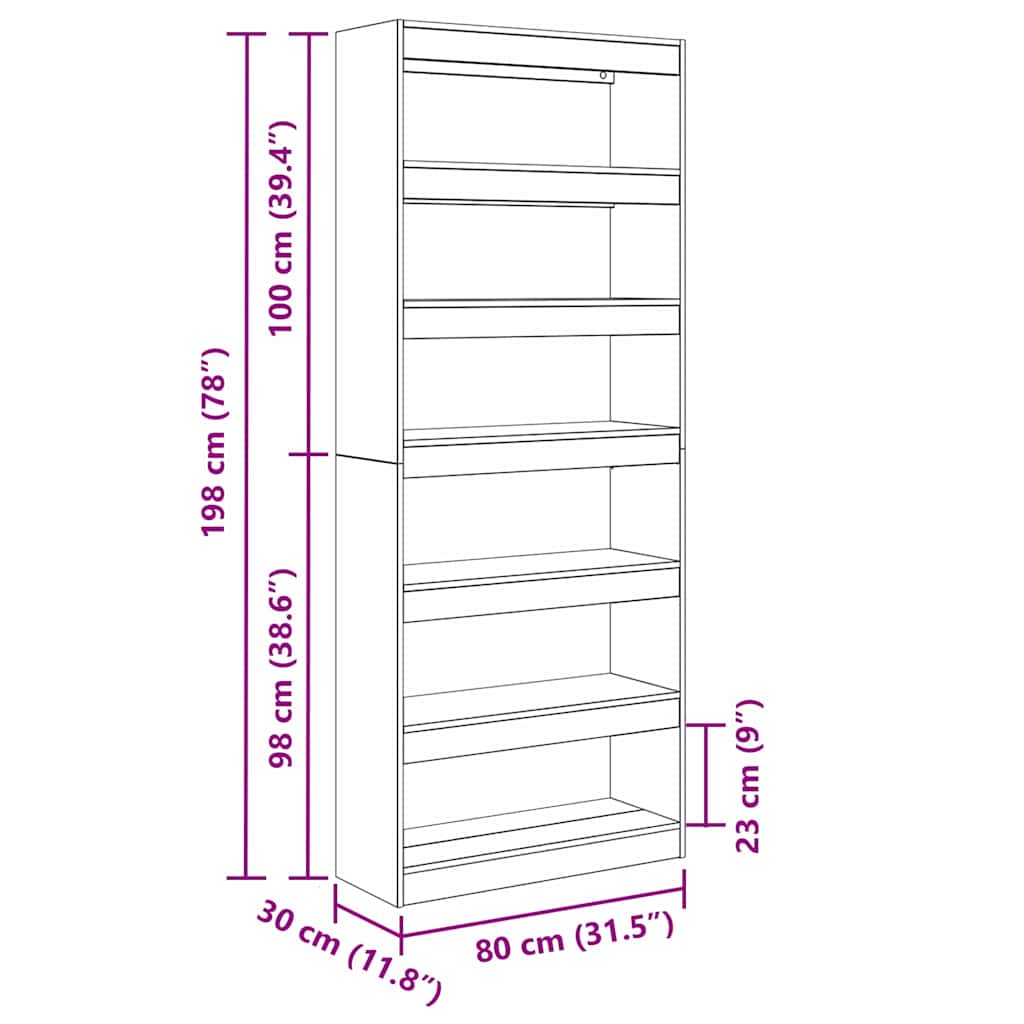 Bibliothèque Sonoma gris 80 x 30 x 198 cm Bois d'ingénierie - XIOS