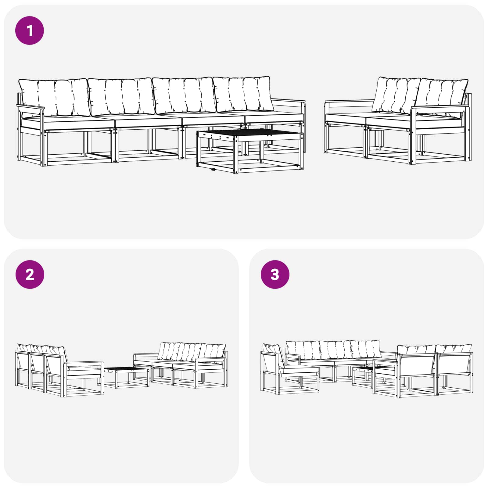 Ensemble de canapés d'extérieur 7 pcs Blanc et gris clair - XIOS
