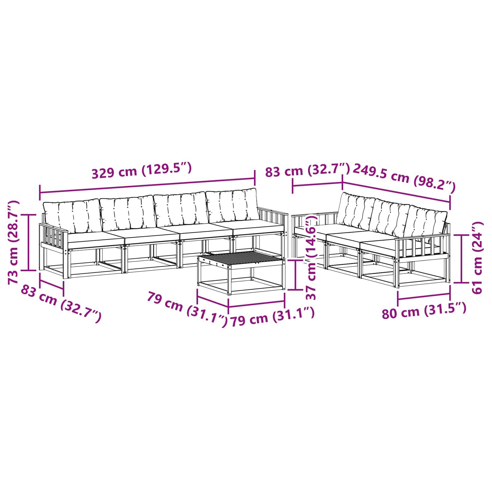 Ensemble de canapés d'extérieur 8 pcs Blanc et noir - XIOS