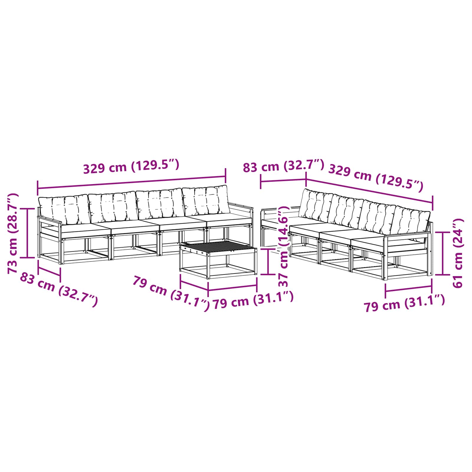 Ensemble de canapés d'extérieur 9 pcs Blanc et gris clair - XIOS
