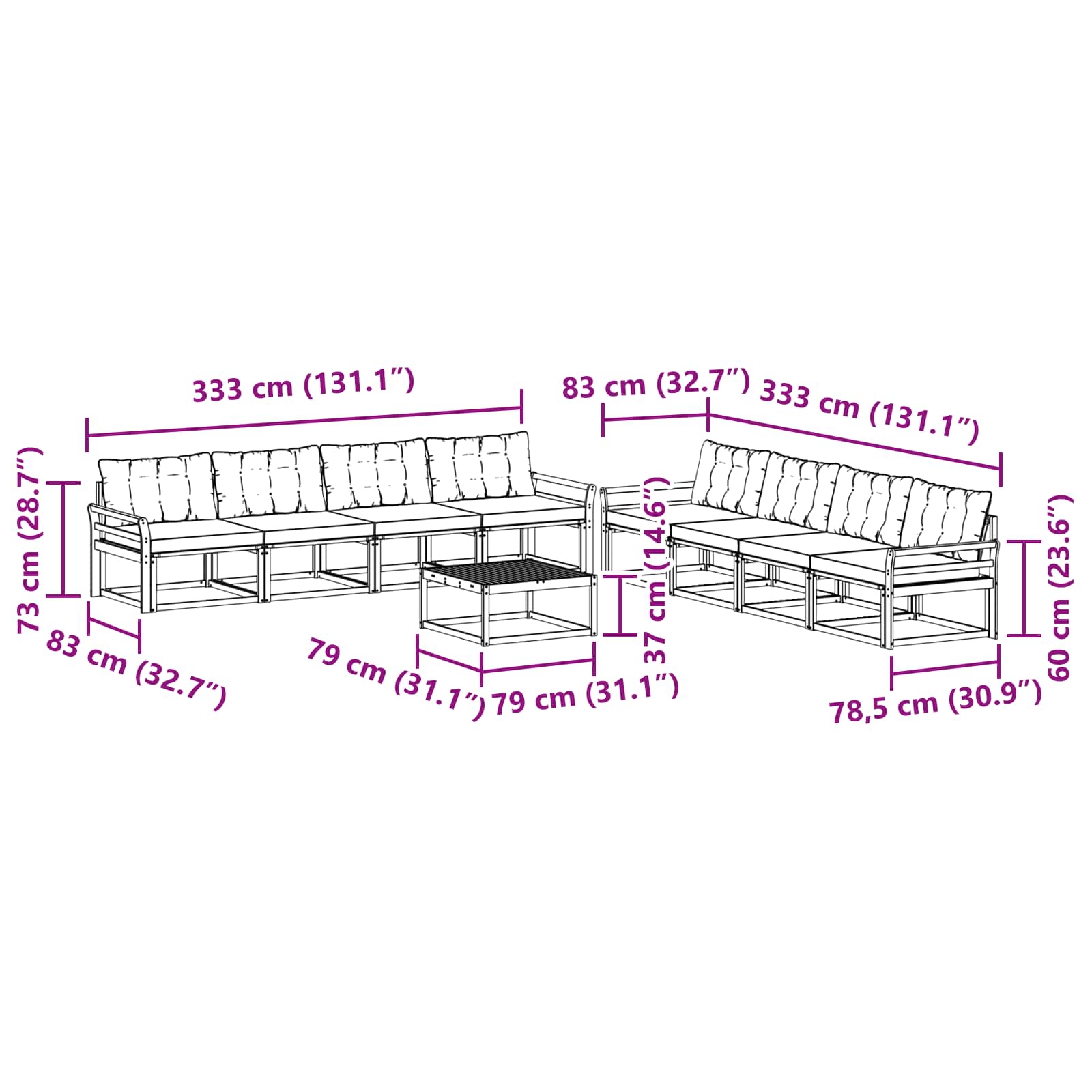 Ensemble de canapés d'extérieur 9 pcs Blanc et gris clair - XIOS