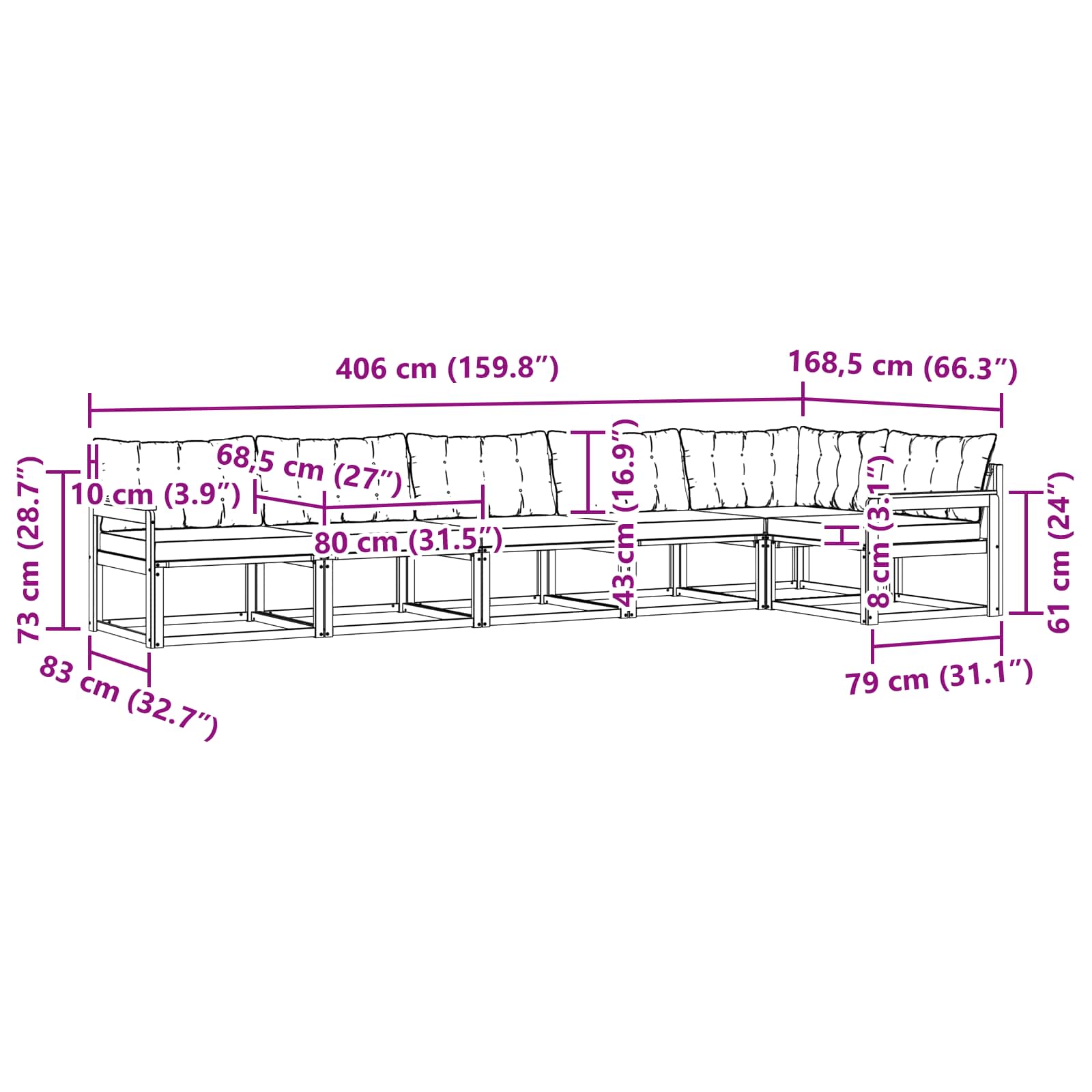 Ensemble de canapés d'extérieur 6 pcs Blanc et noir - XIOS