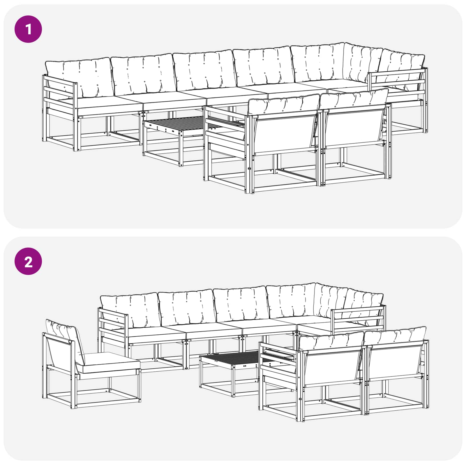 Ensemble de canapés d'extérieur 9 pcs Blanc et gris clair - XIOS