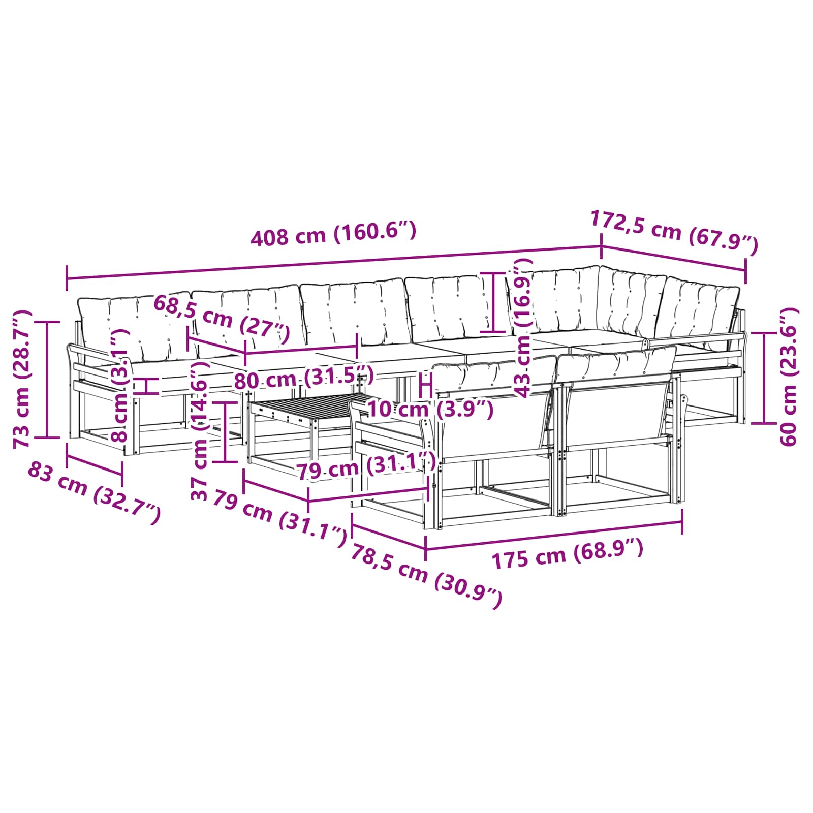 Ensemble de canapés d'extérieur 9 pcs Blanc et gris clair - XIOS