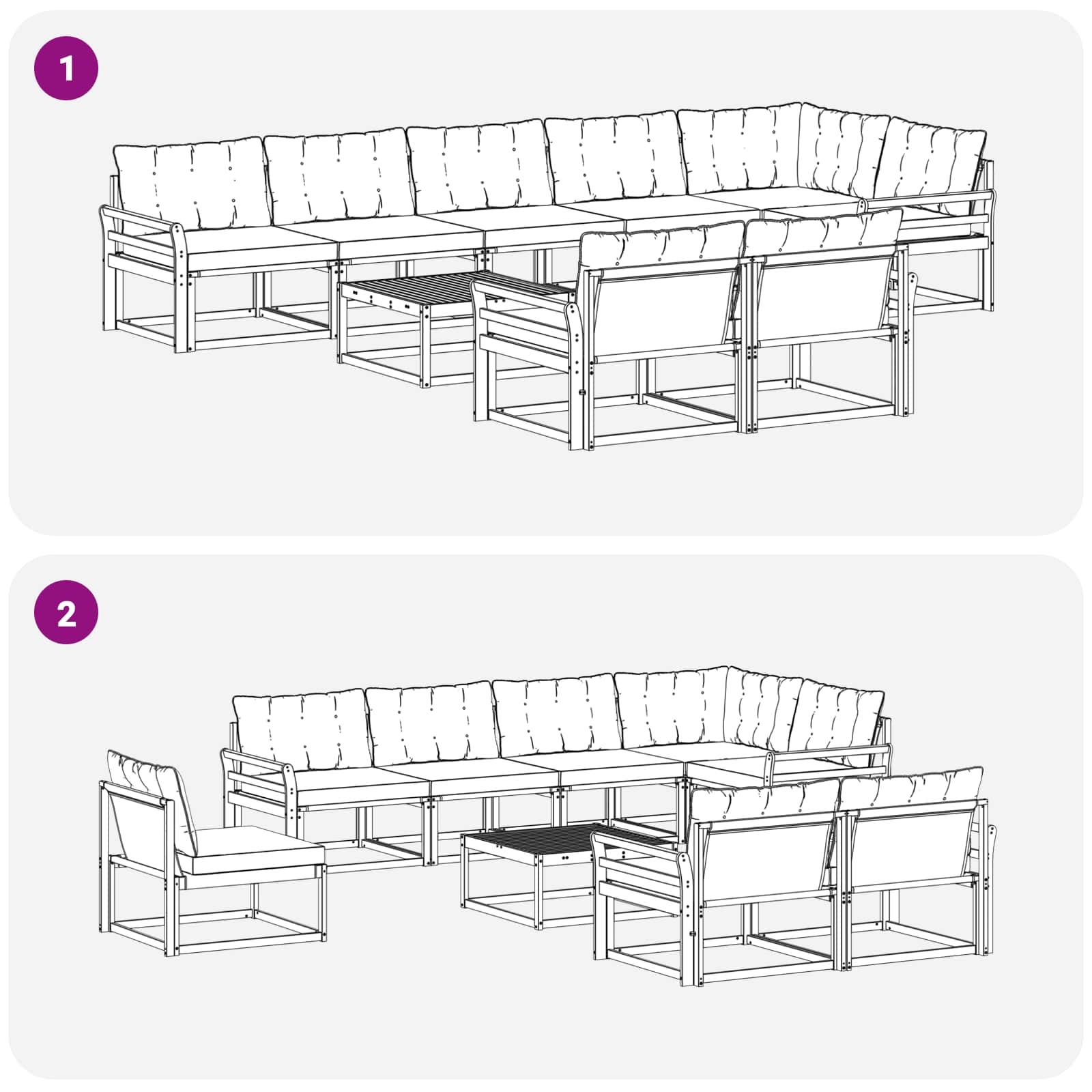 Ensemble de canapés d'extérieur 9 pcs Blanc et gris clair - XIOS