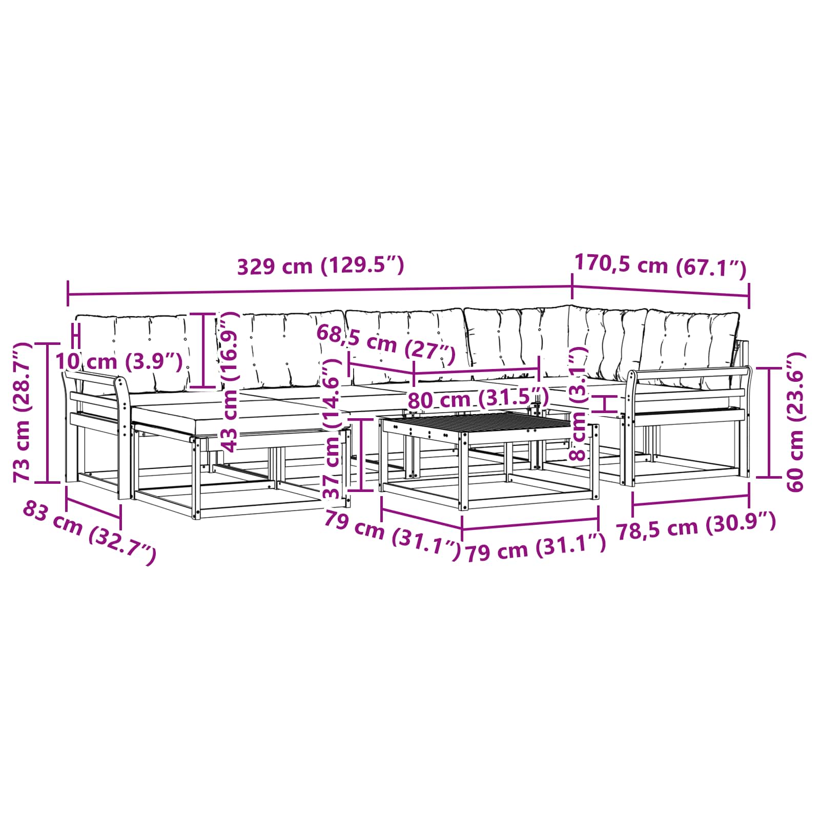 Ensemble de canapés d'extérieur 7 pcs Blanc et noir - XIOS