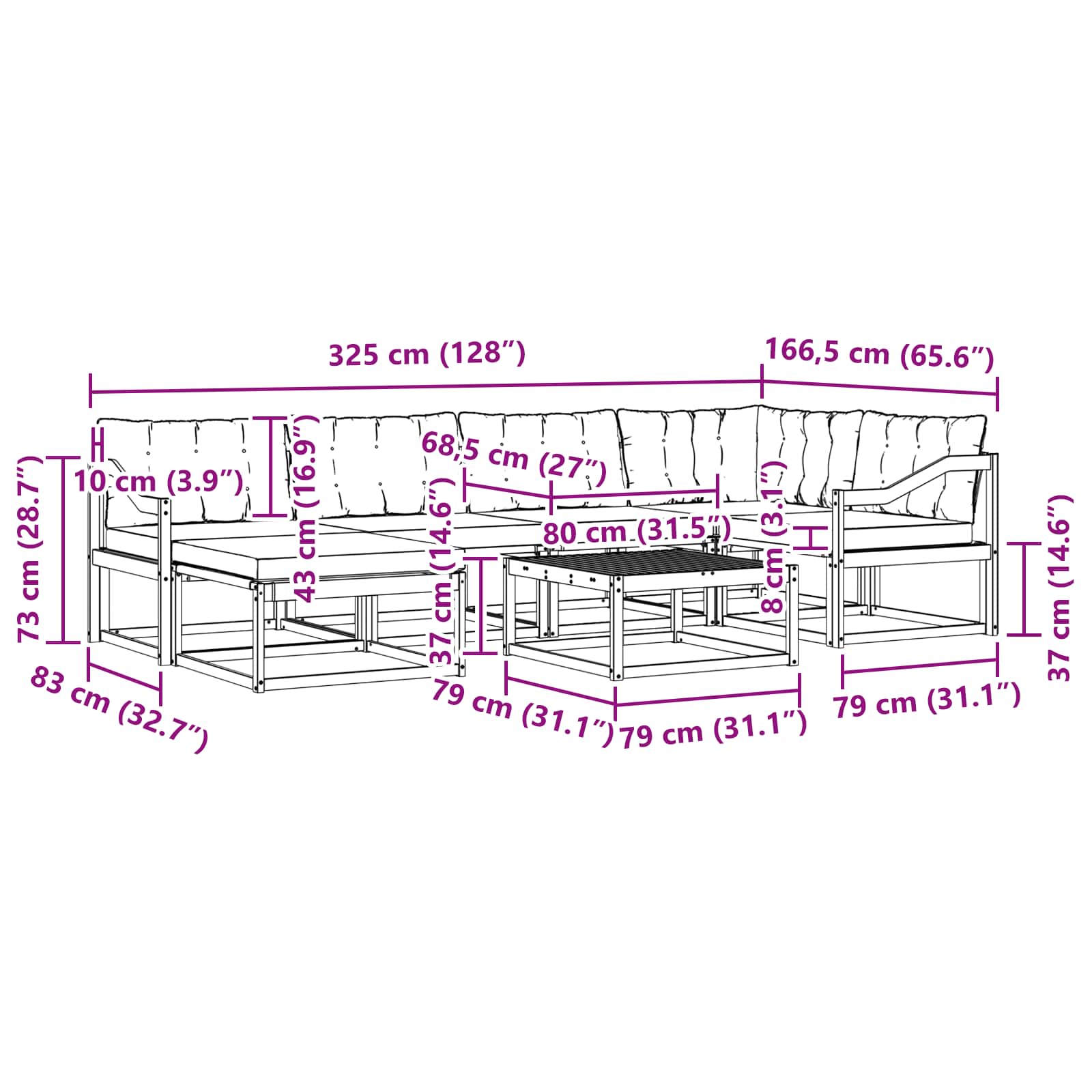Ensemble de canapés d'extérieur 7 pcs Blanc et gris clair - XIOS