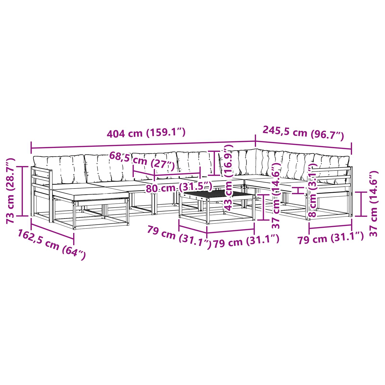 Ensemble de canapés d'extérieur 9 pcs Blanc et Beige - XIOS