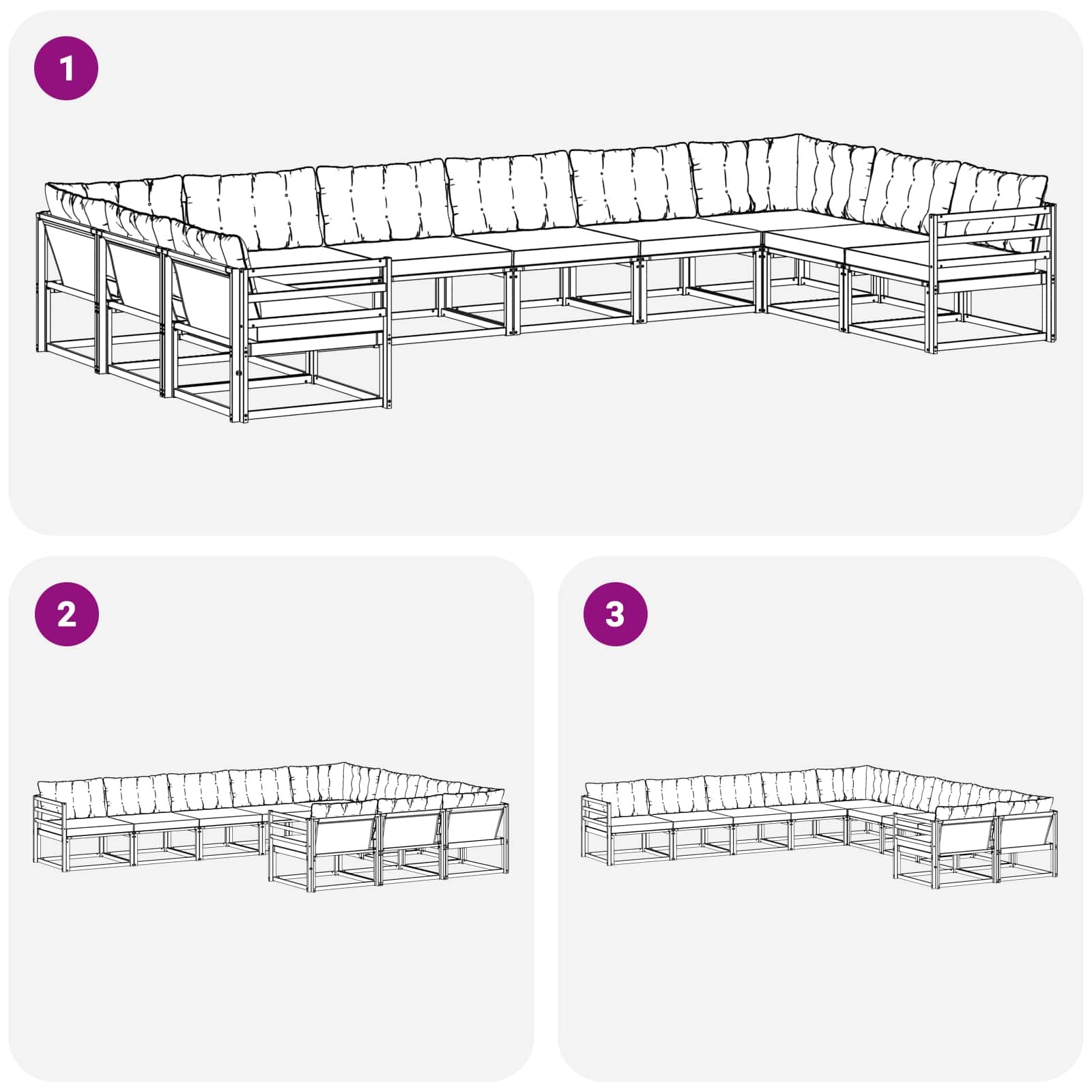 Ensemble de canapés d'extérieur 10 pcs Blanc et noir - XIOS