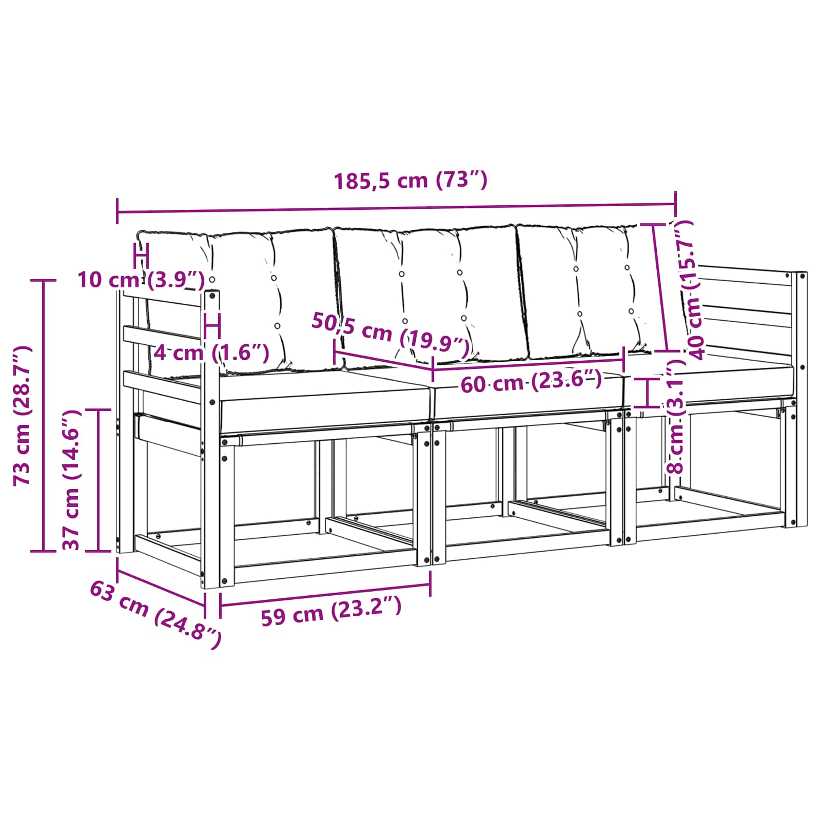 Ensemble de canapés d'extérieur 3 pcs Blanc et noir - XIOS