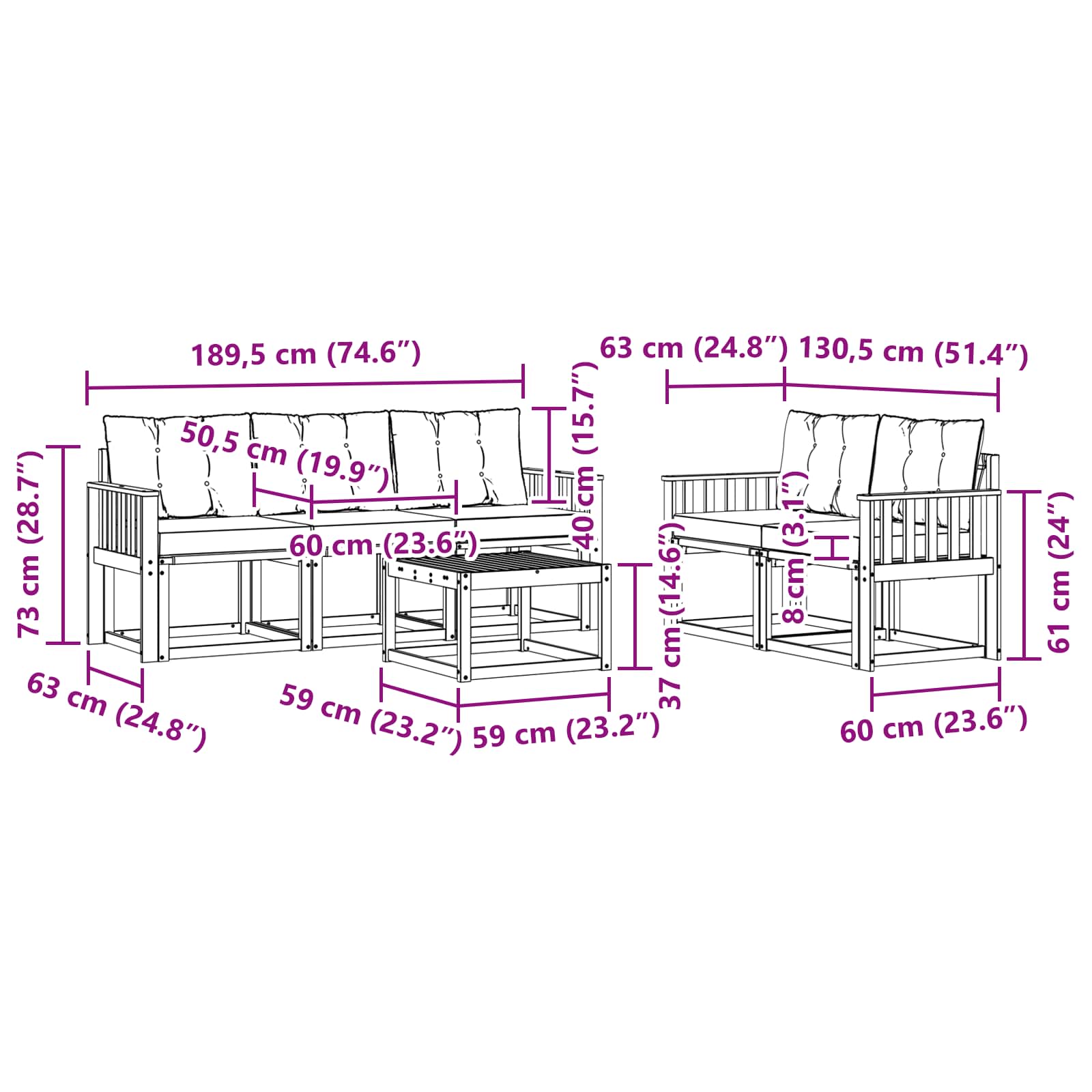Ensemble de canapés d'extérieur 6 pcs Blanc et Beige - XIOS