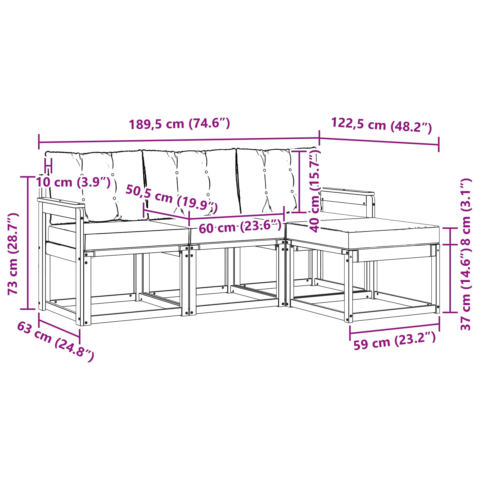 Ensemble de canapés d'extérieur 4 pcs Blanc et noir - XIOS