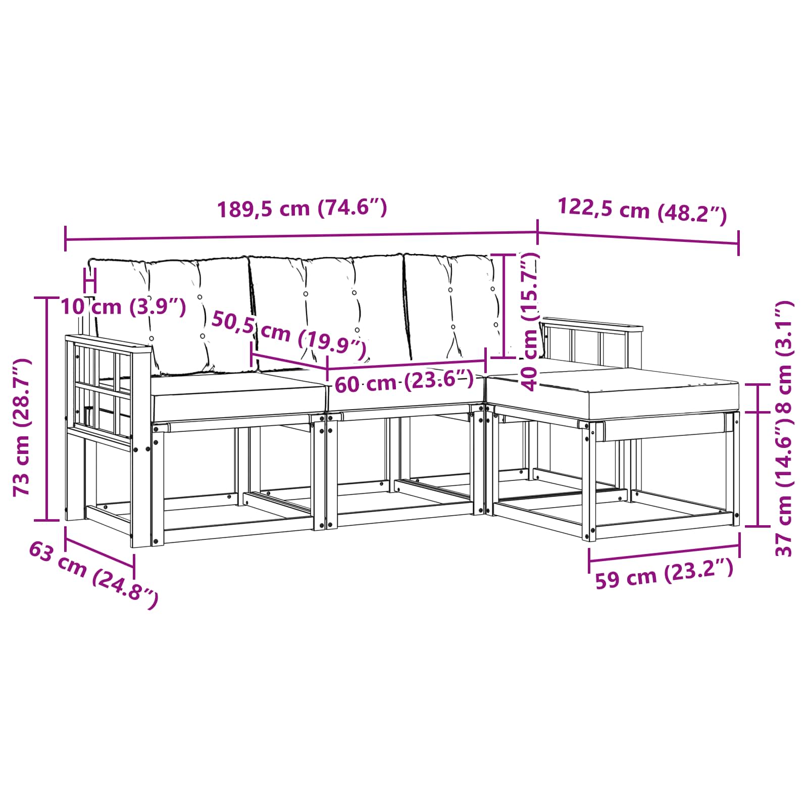 Ensemble de canapés d'extérieur 4 pcs Blanc et noir - XIOS