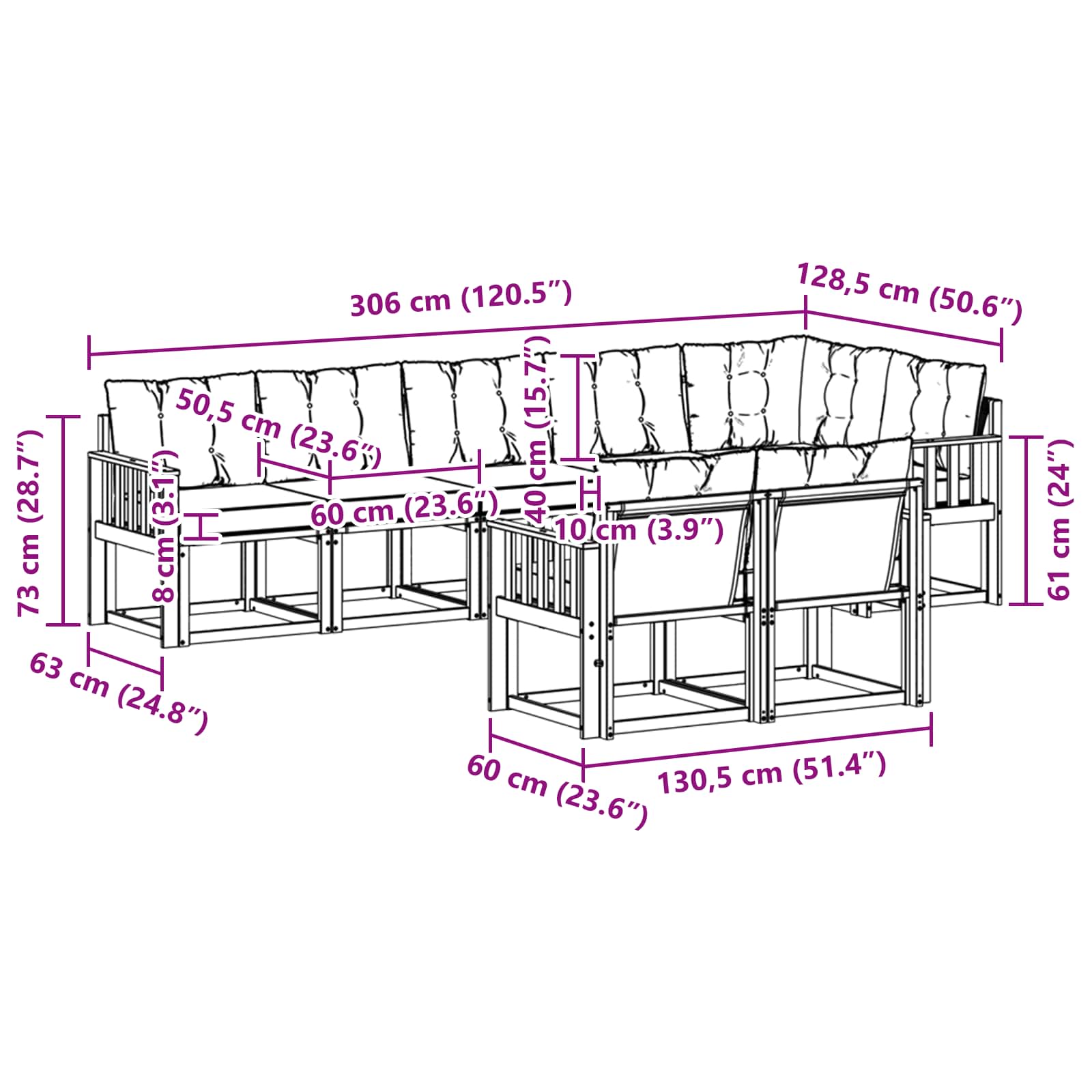 Ensemble de canapés d'extérieur 8 pcs Blanc et noir - XIOS