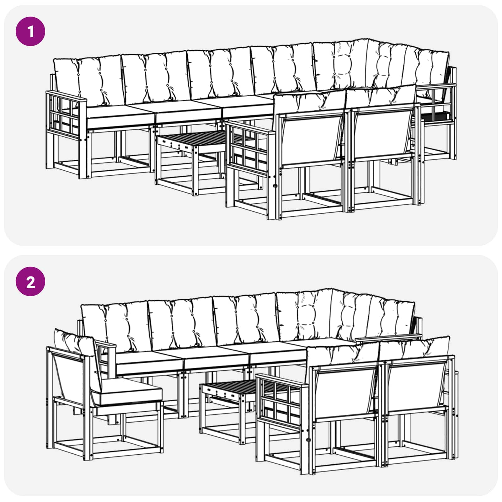 Ensemble de canapés d'extérieur 9 pcs Blanc et gris clair - XIOS