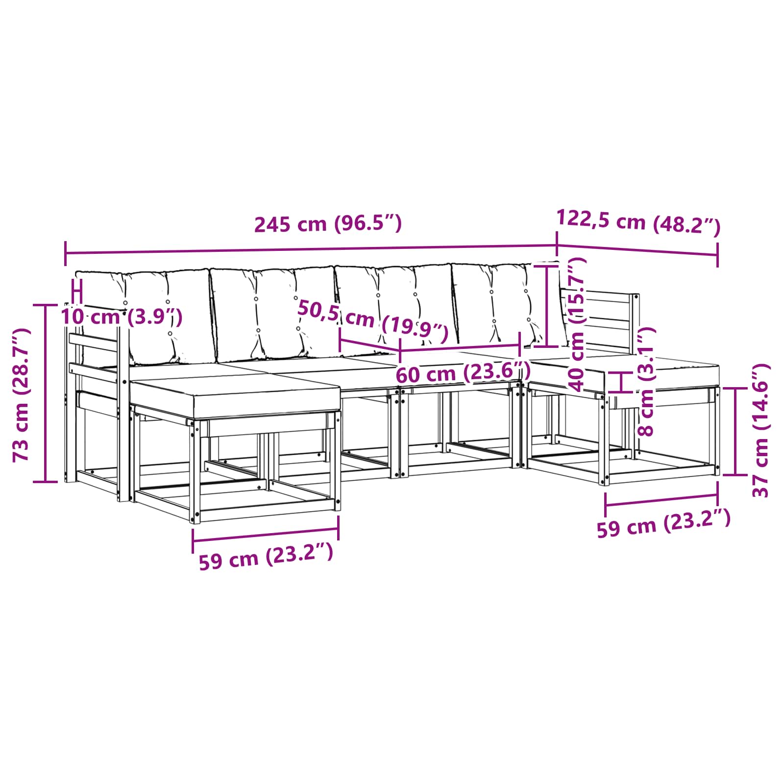 Ensemble de canapés d'extérieur 6 pcs Blanc et noir - XIOS
