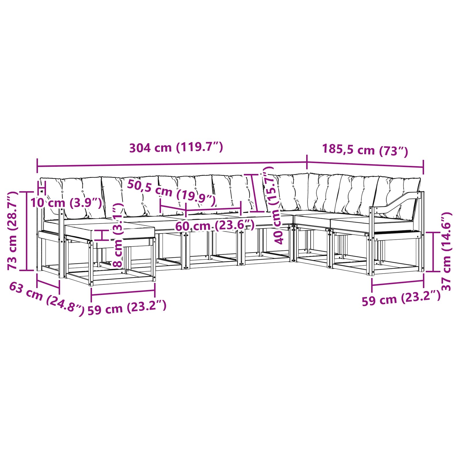 Ensemble de canapés d'extérieur 8 pcs Blanc et gris clair - XIOS