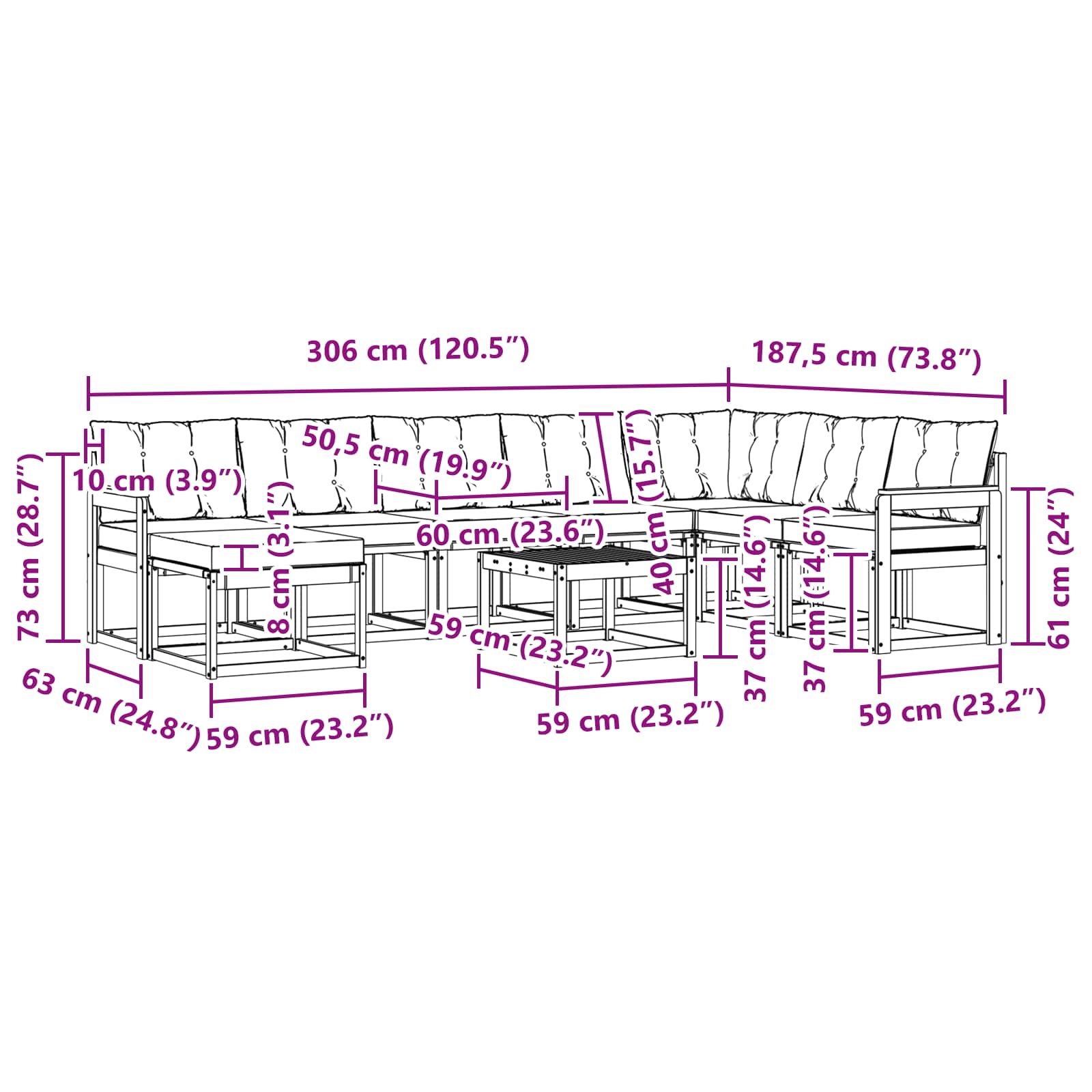 Ensemble de canapés d'extérieur 9 pcs Blanc et Beige - XIOS