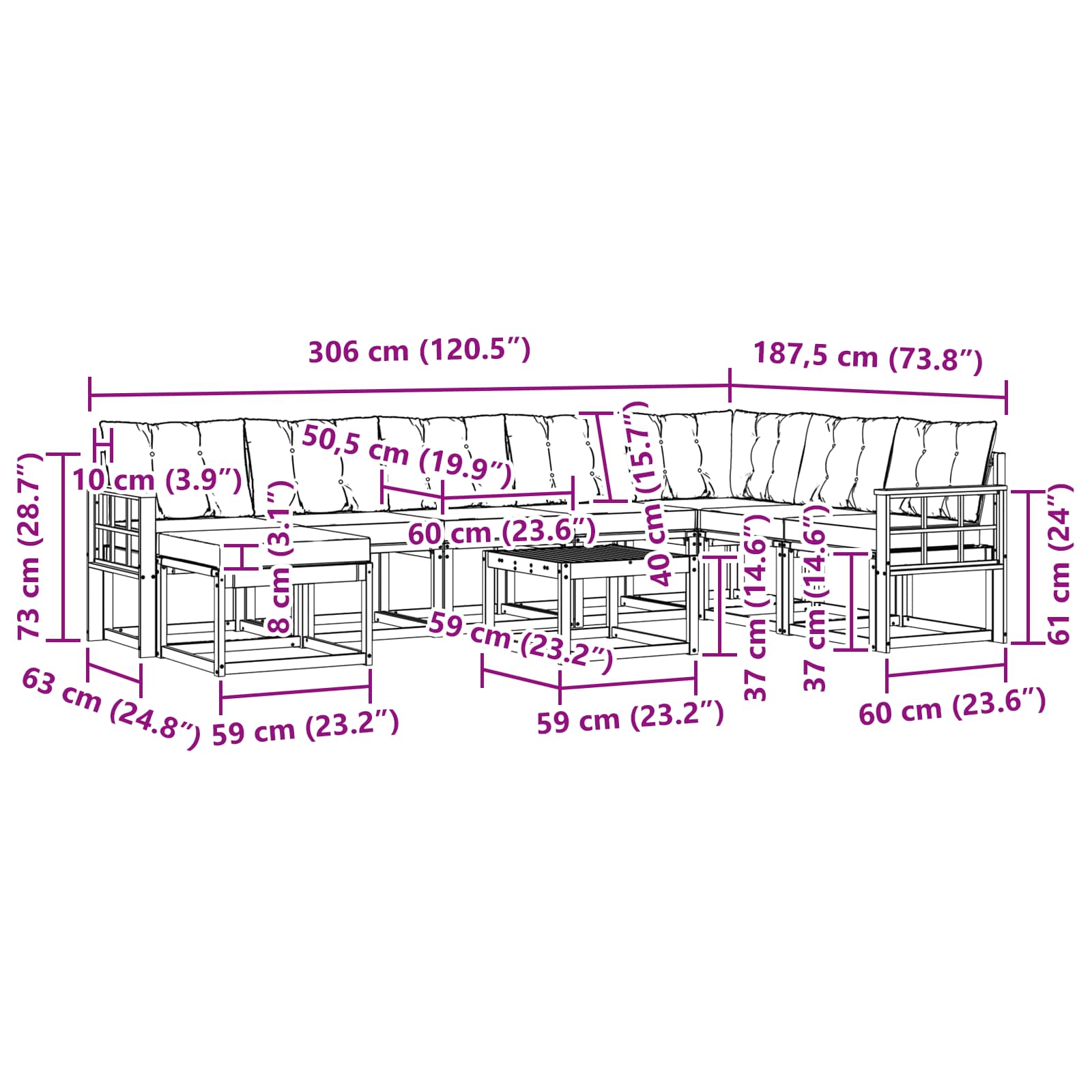 Ensemble de canapés d'extérieur 9 pcs Blanc et Beige - XIOS