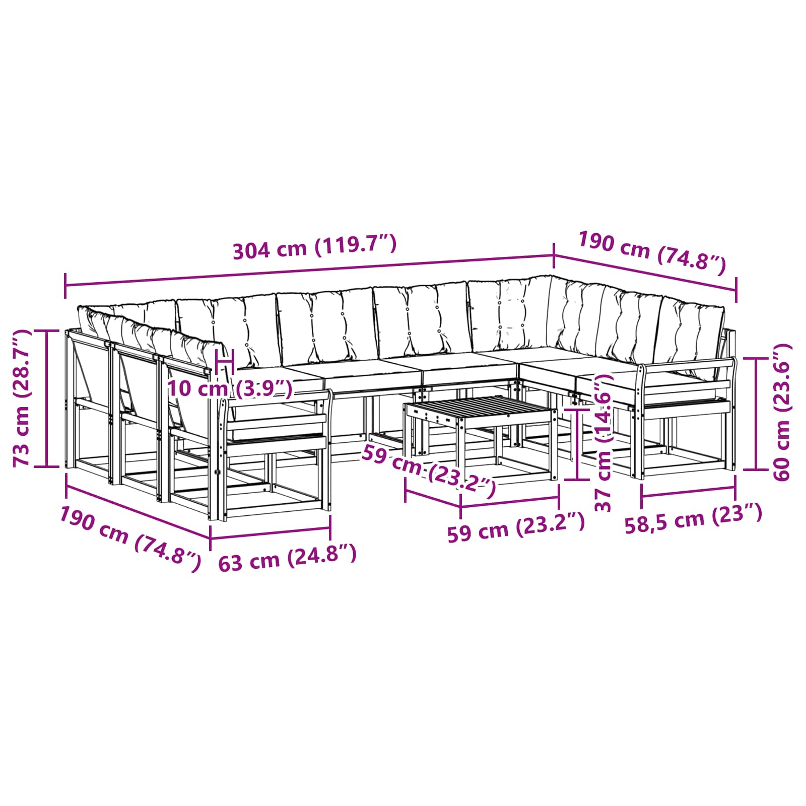 Ensemble de canapés d'extérieur 10 pcs Blanc et Beige - XIOS