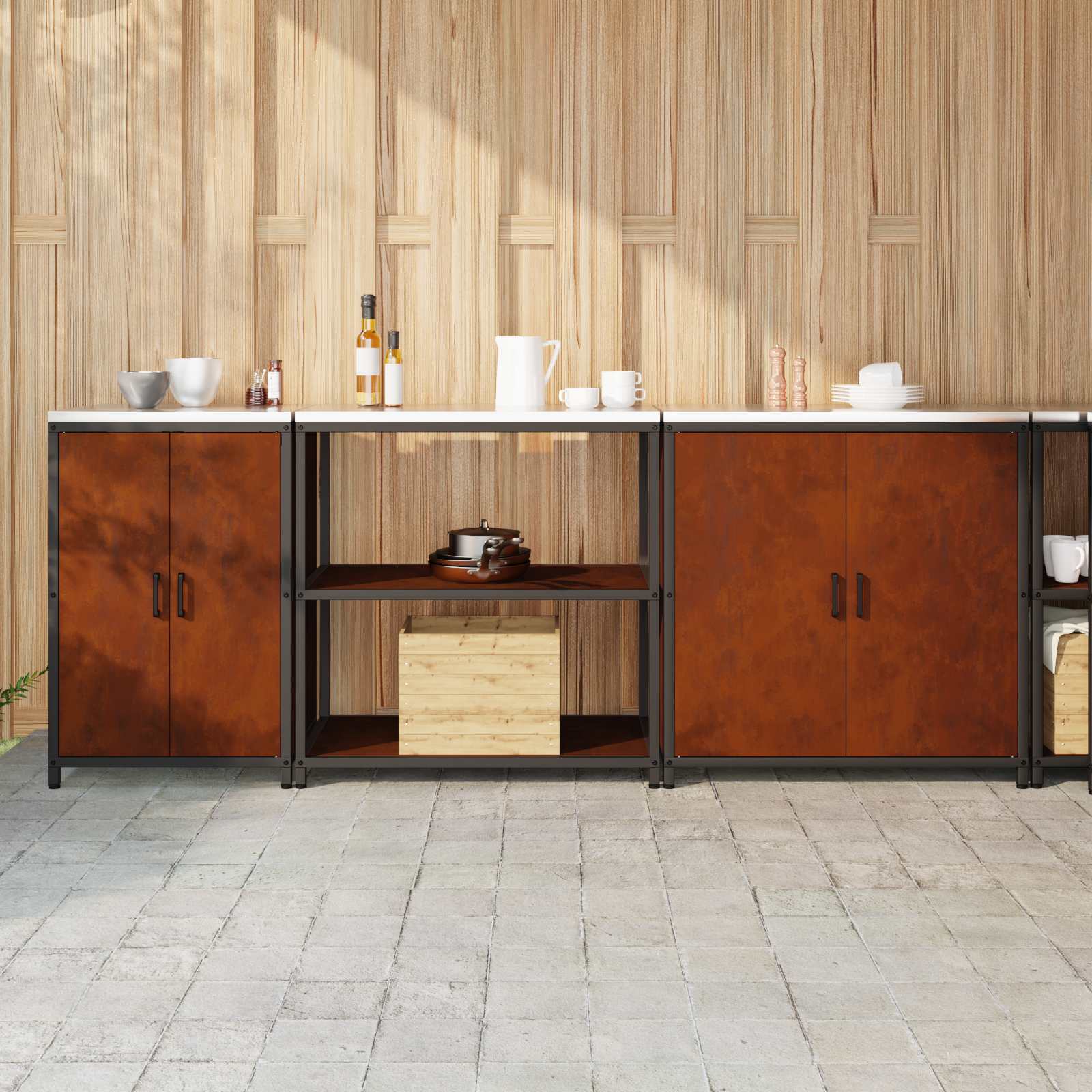 Ensemble de rangement cuisine HATTEM 3 pc Rouillé Acier - XIOS