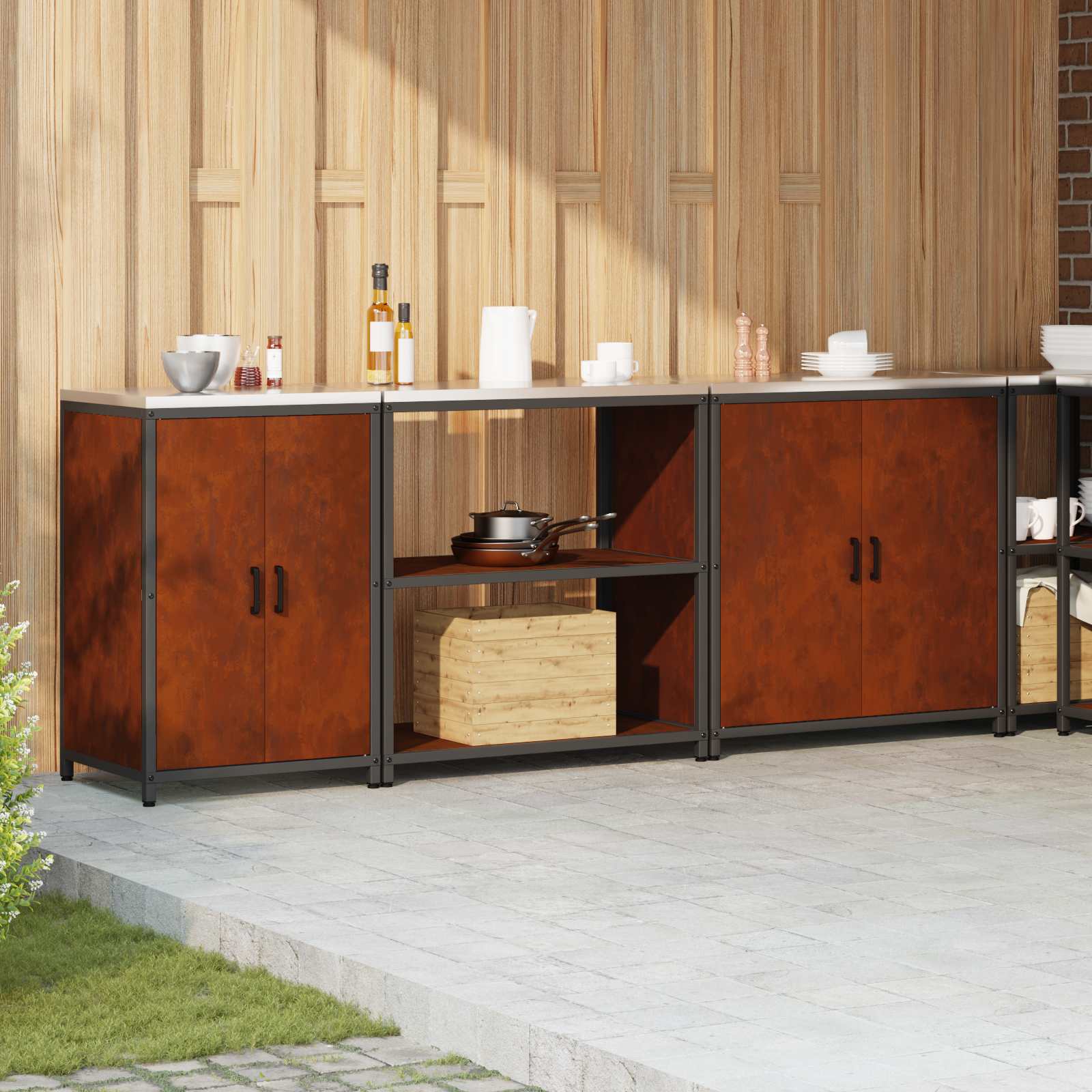 Ensemble de rangement cuisine HATTEM 3 pc Rouillé Acier - XIOS