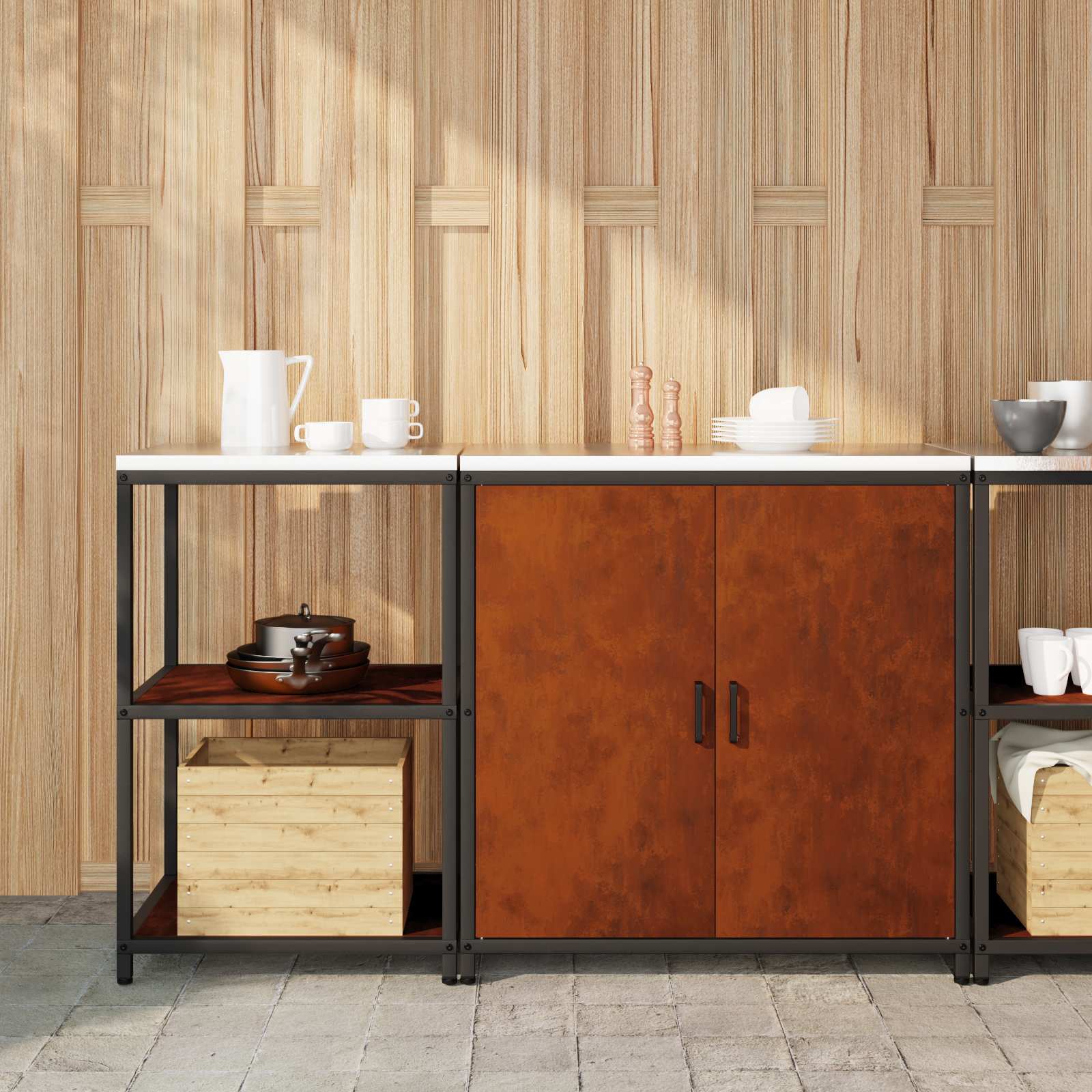 Ensemble de rangement cuisine HATTEM 2 pc Rouillé Acier - XIOS