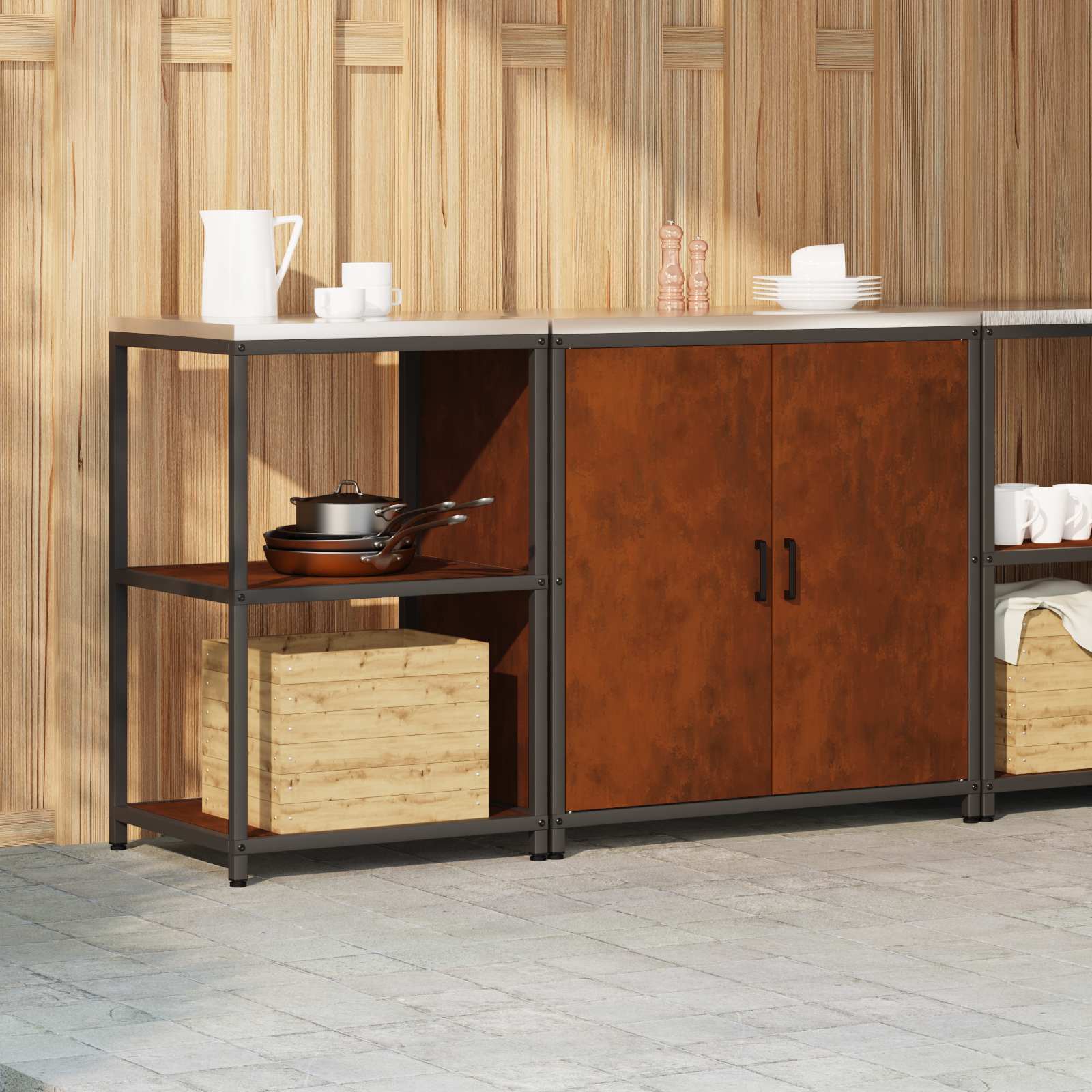 Ensemble de rangement cuisine HATTEM 2 pc Rouillé Acier - XIOS