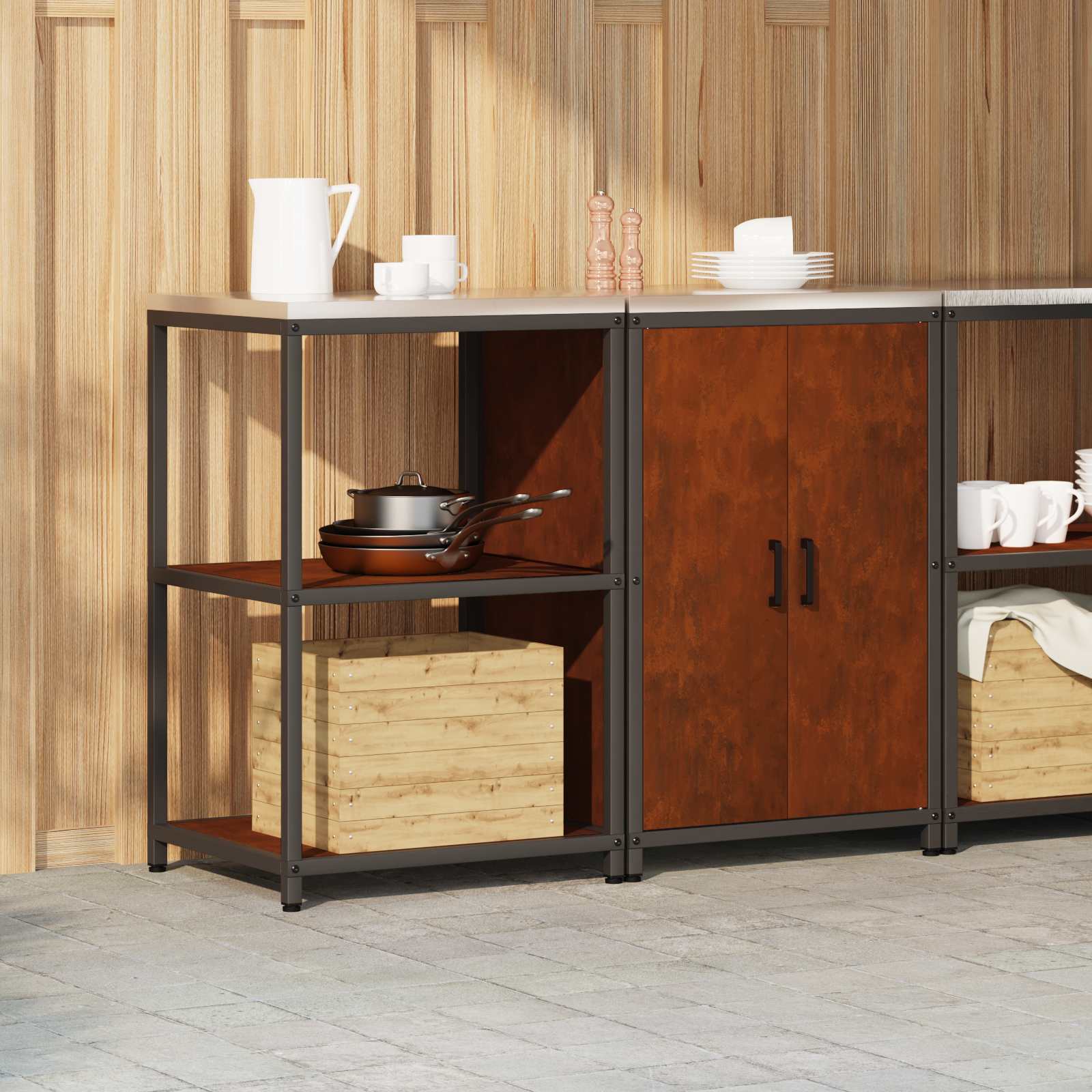 Ensemble de rangement cuisine HATTEM 2 pc Rouillé Acier - XIOS