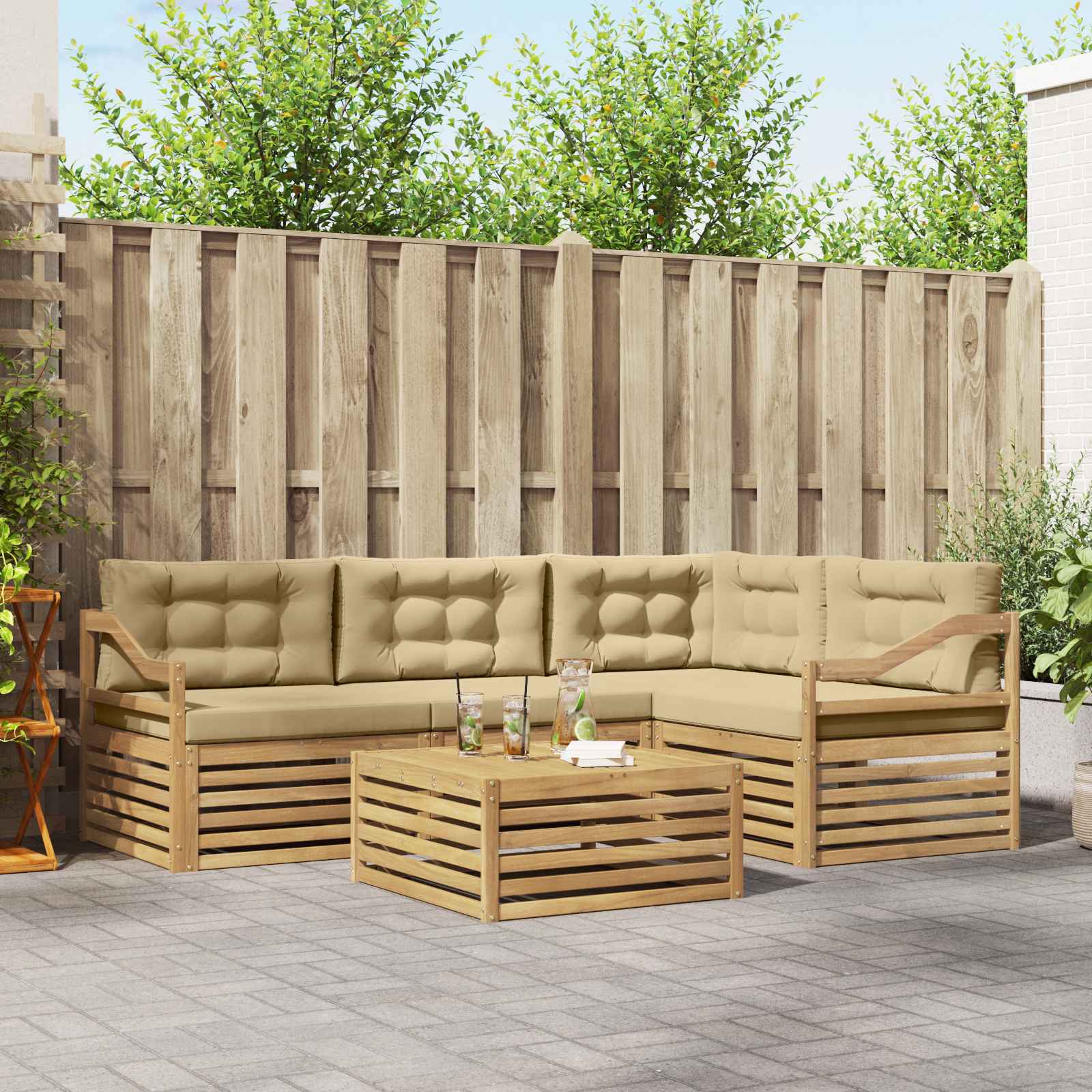Ensemble de canapés d'extérieur 5 pcs Blanc et Beige Polyester - XIOS