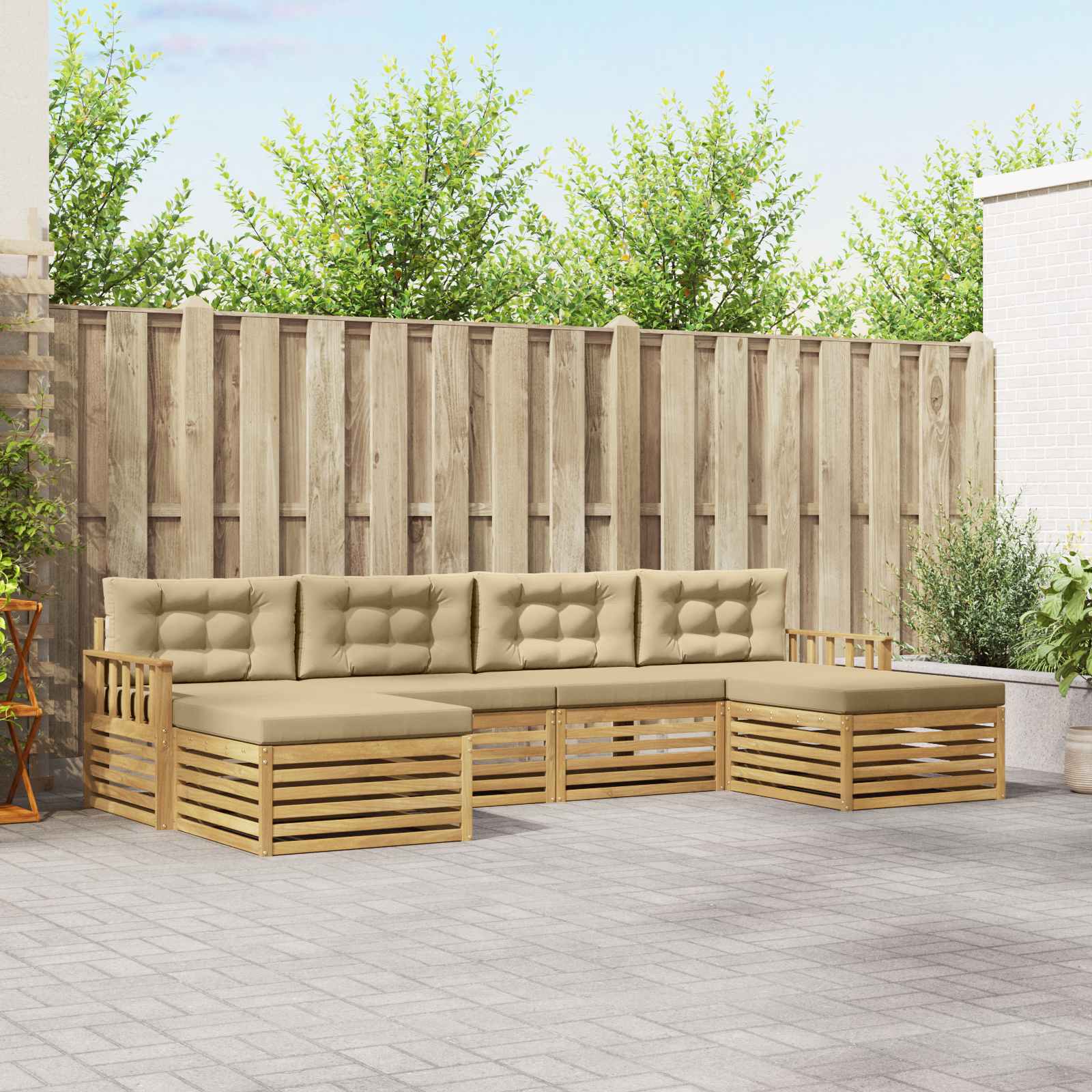 Ensembles de canapés 6 pcs Blanc et Beige Bois d'Acacia Massif - XIOS