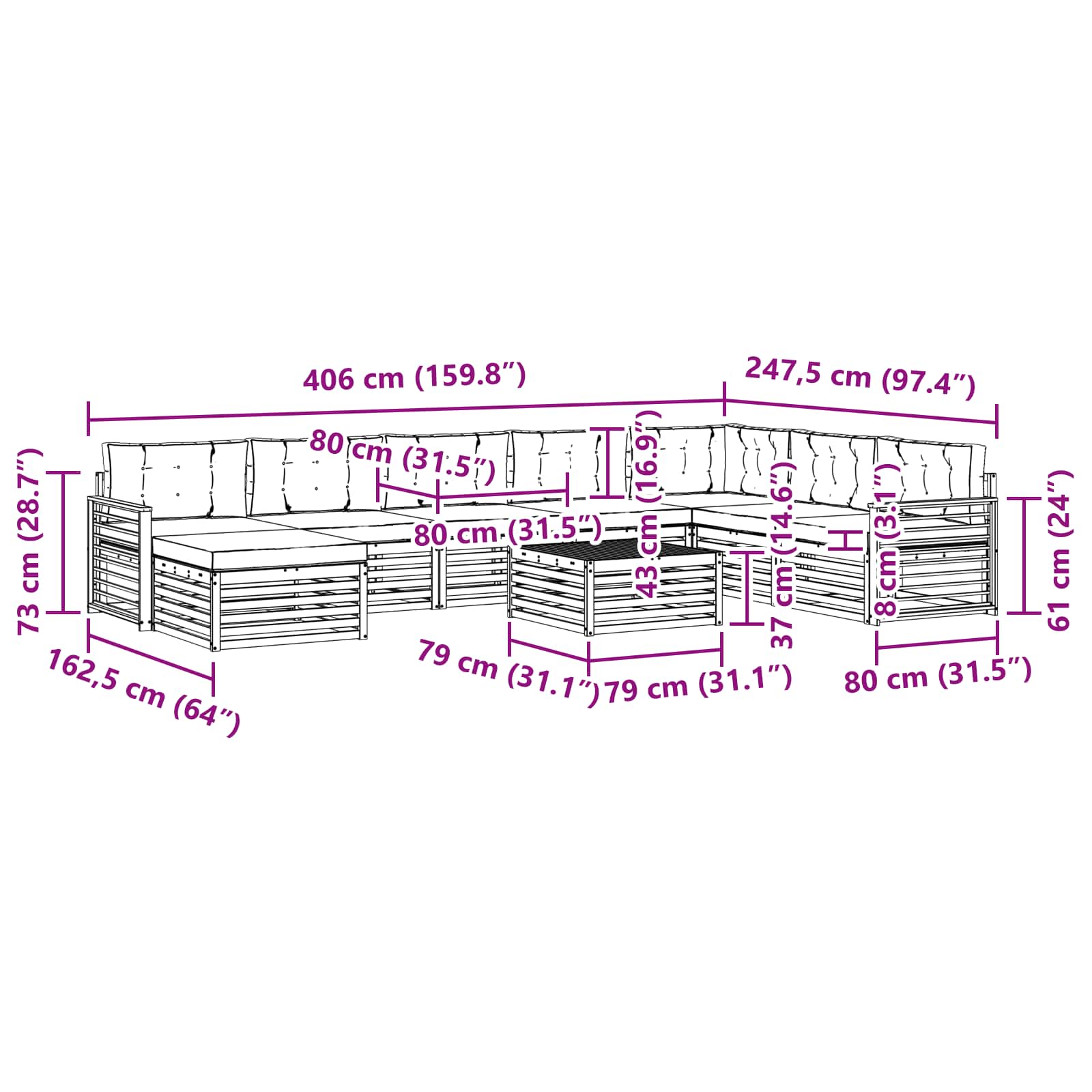 Ensemble de canapés d'extérieur 9 pcs Blanc et Beige - XIOS