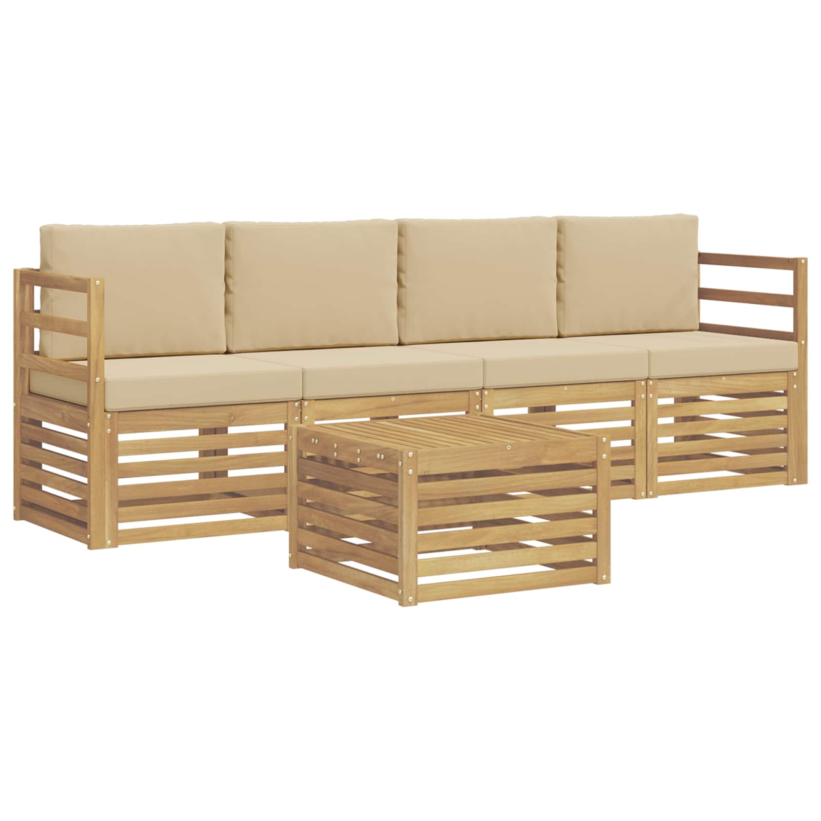 Ensemble de canapés d'extérieur 5 pcs Blanc et Beige Polyester - XIOS