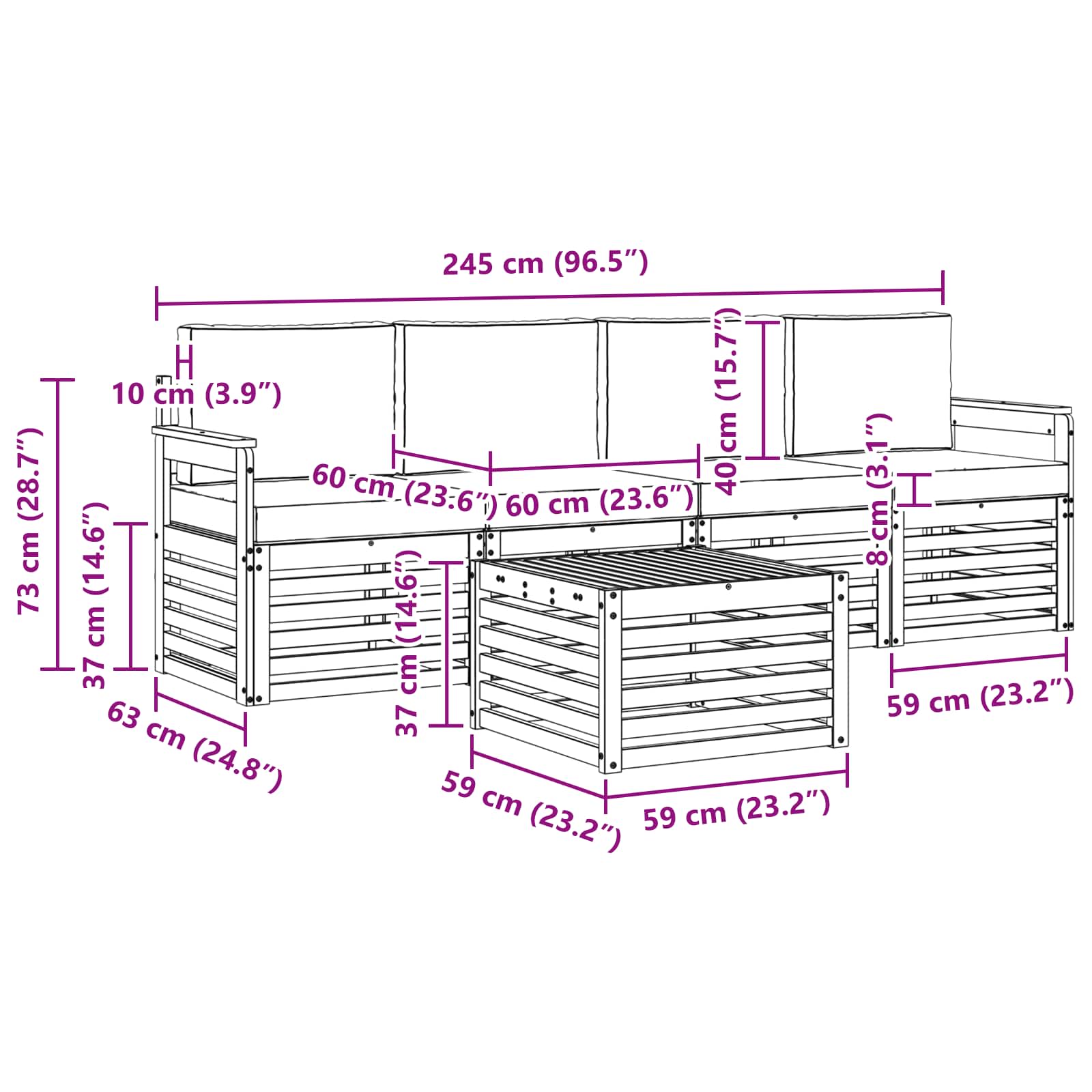 Ensemble de canapés d'extérieur 5 pcs Blanc et gris clair - XIOS