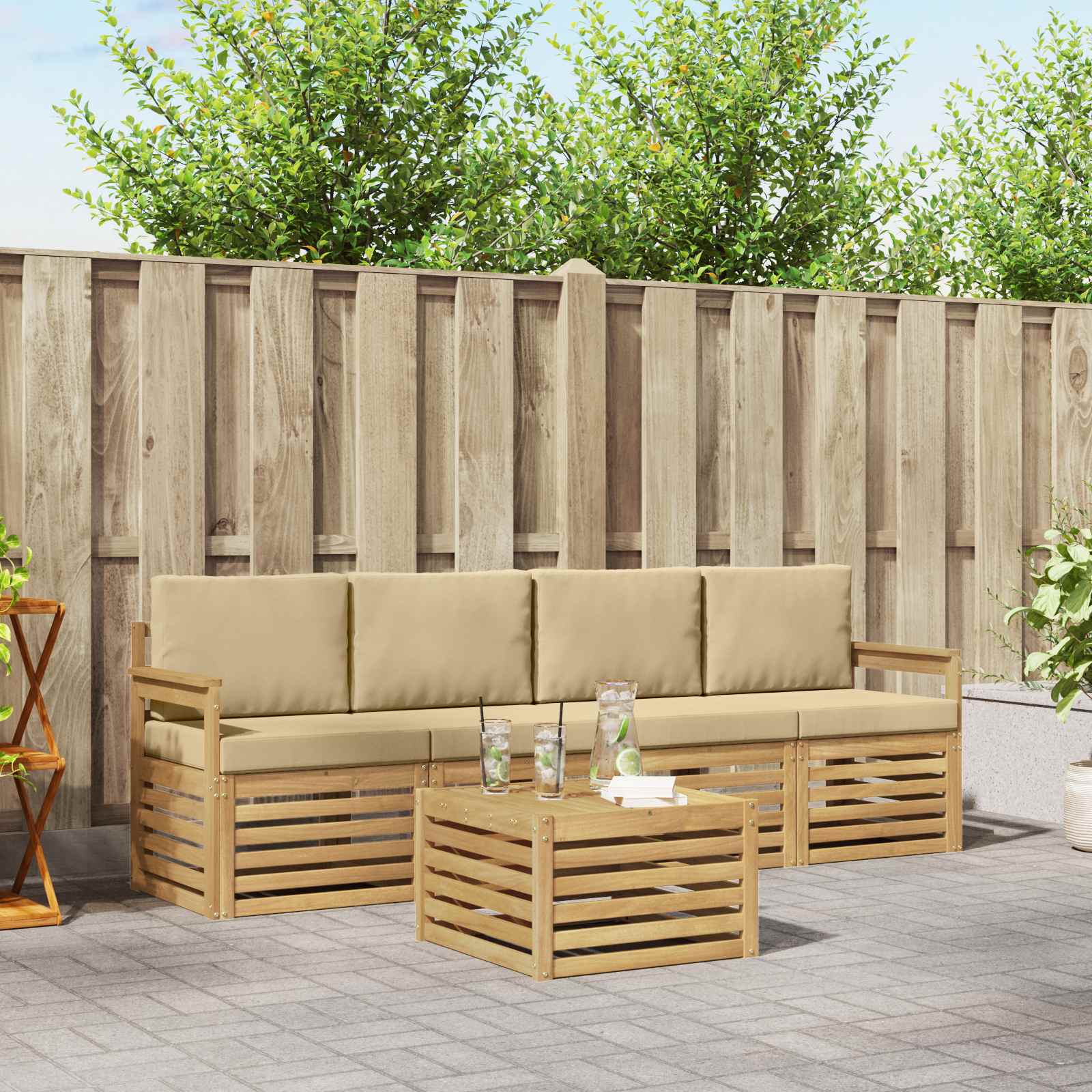 Ensemble de canapés d'extérieur 5 pcs Blanc et Beige Polyester - XIOS