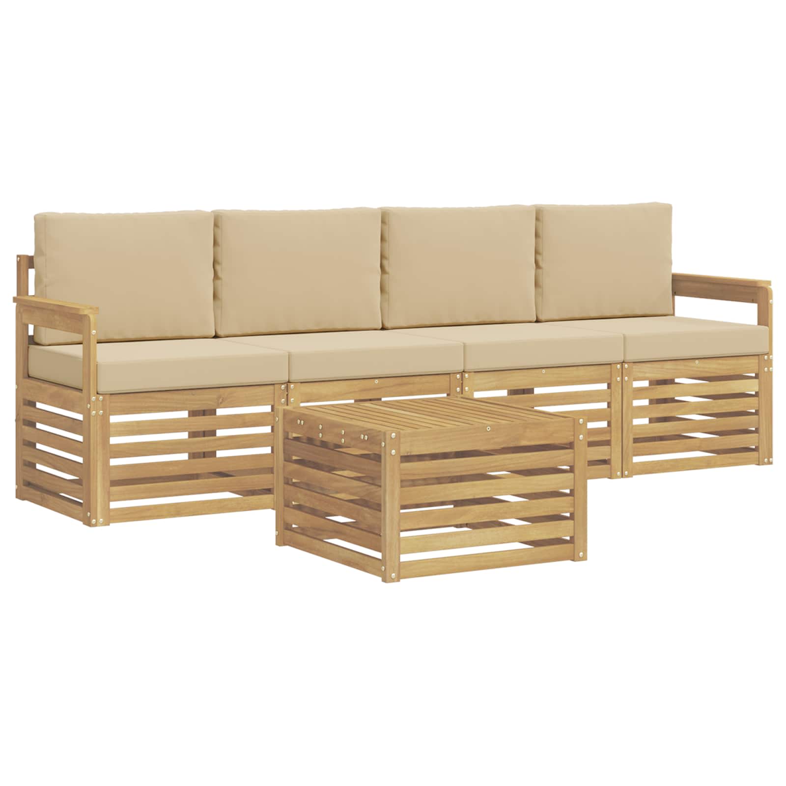 Ensemble de canapés d'extérieur 5 pcs Blanc et Beige Polyester - XIOS
