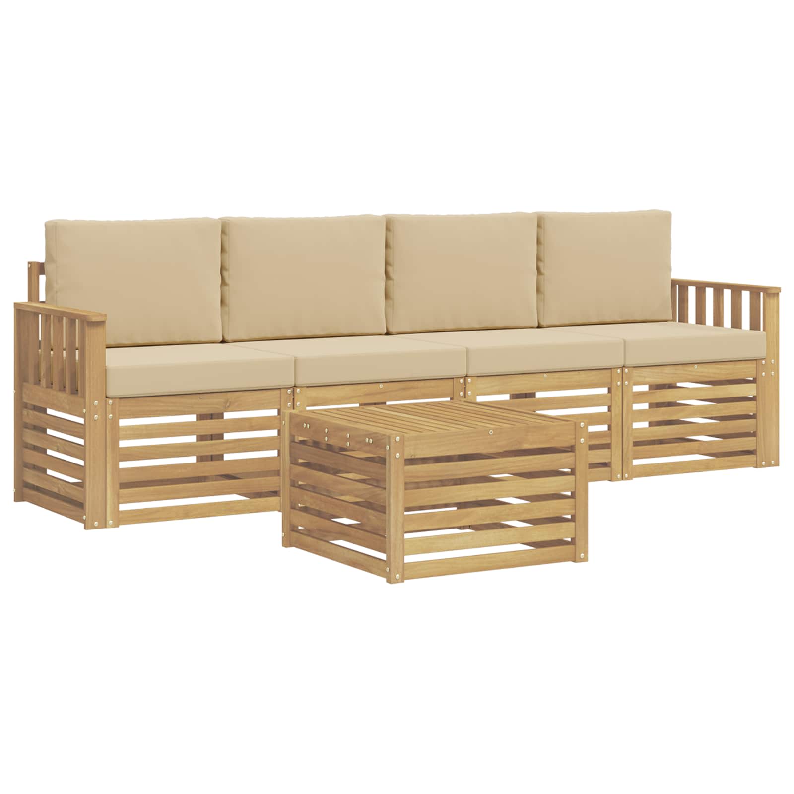 Ensemble de canapés d'extérieur 5 pcs Blanc et Beige Polyester - XIOS