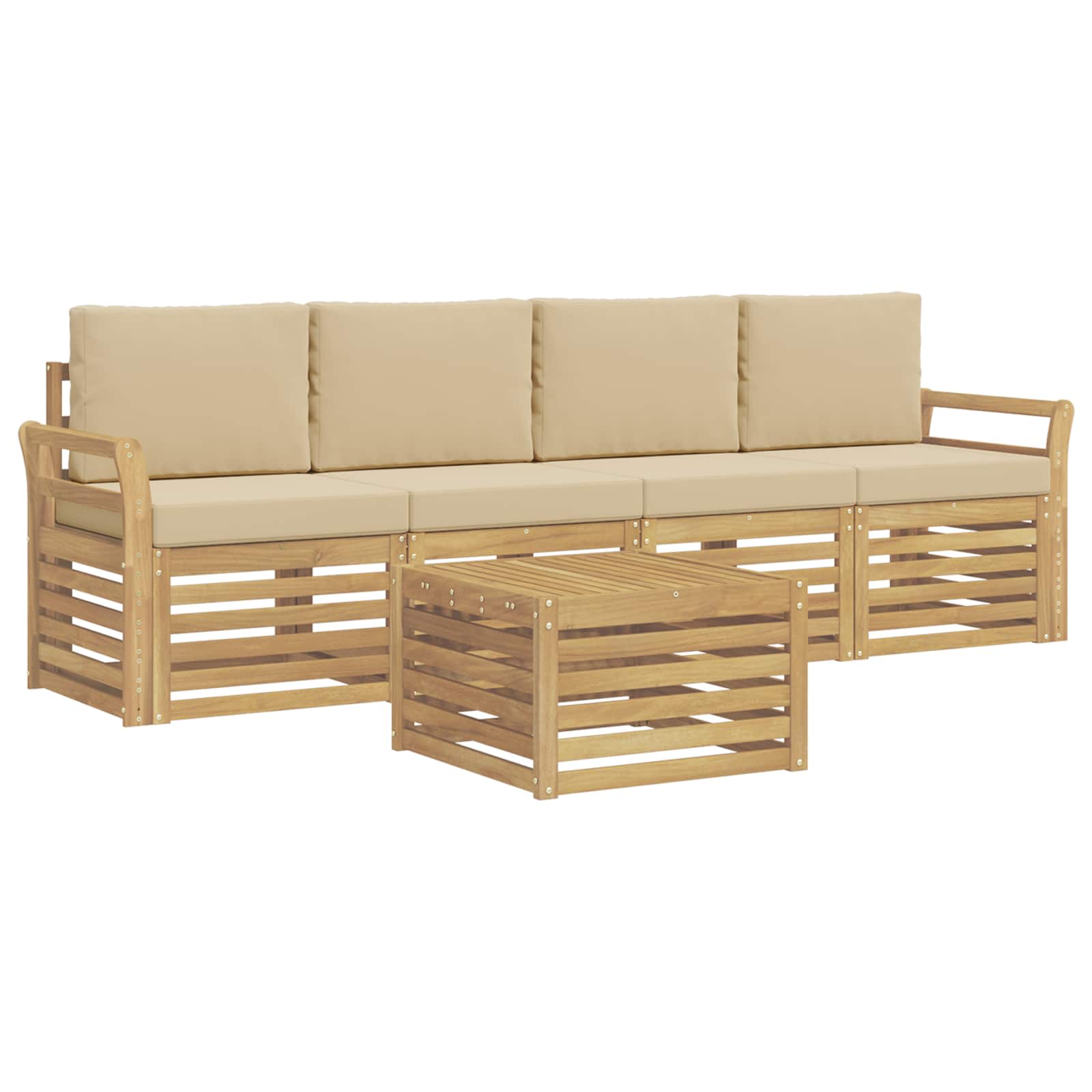 Ensemble de canapés d'extérieur 5 pcs Blanc et Beige Polyester - XIOS