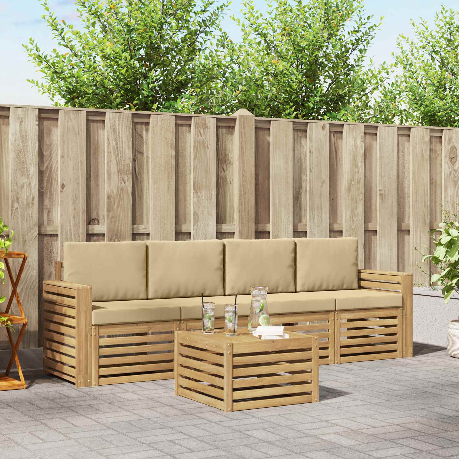 Ensemble de canapés d'extérieur 5 pcs Blanc et Beige Polyester - XIOS