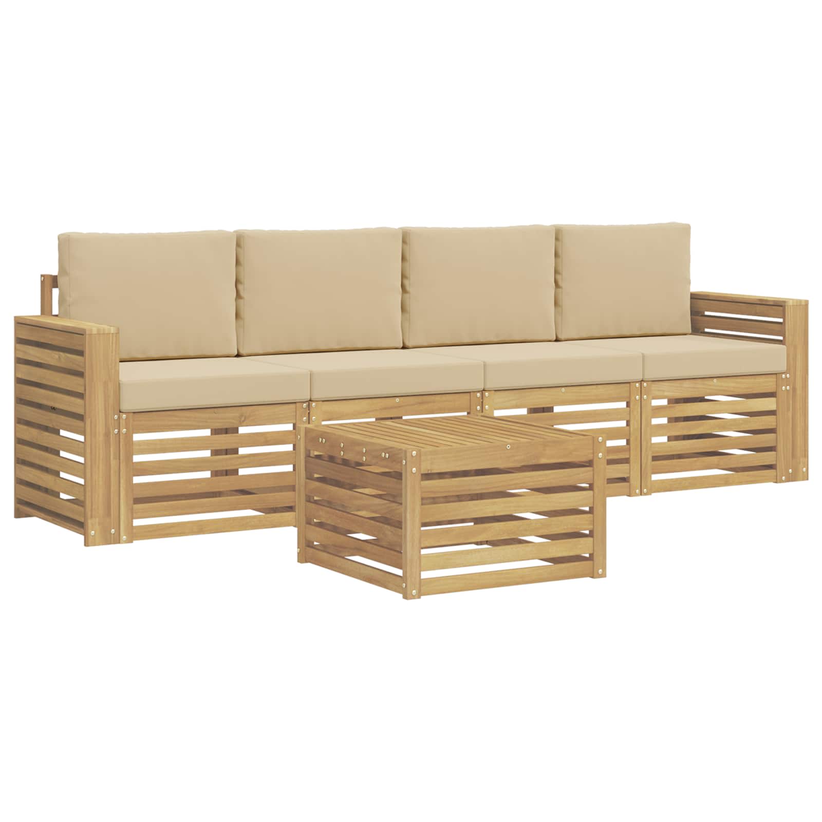 Ensemble de canapés d'extérieur 5 pcs Blanc et Beige Polyester - XIOS