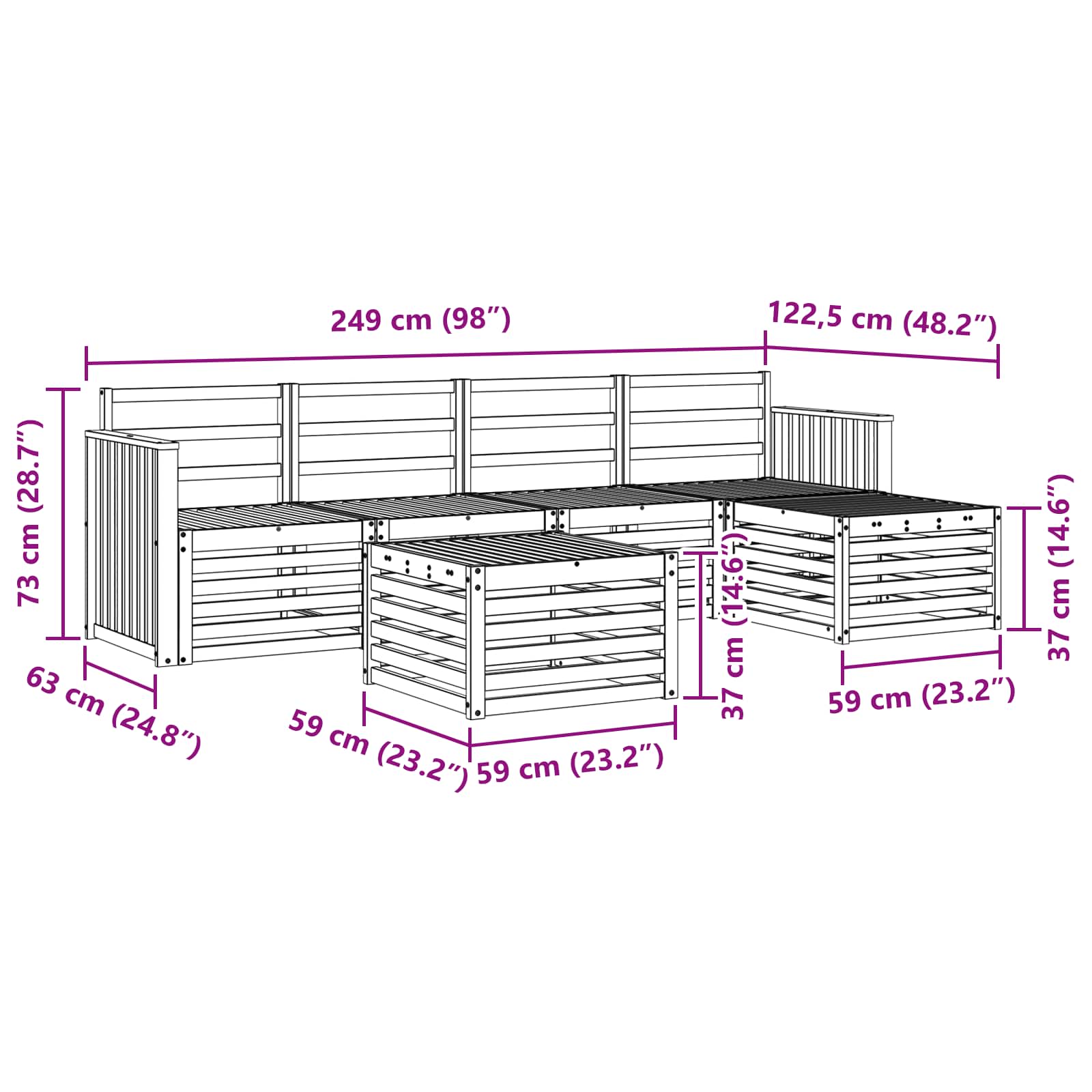 Ensemble de canapés d'extérieur 6 pcs Blanc 59 x 59 x 37 cm - XIOS