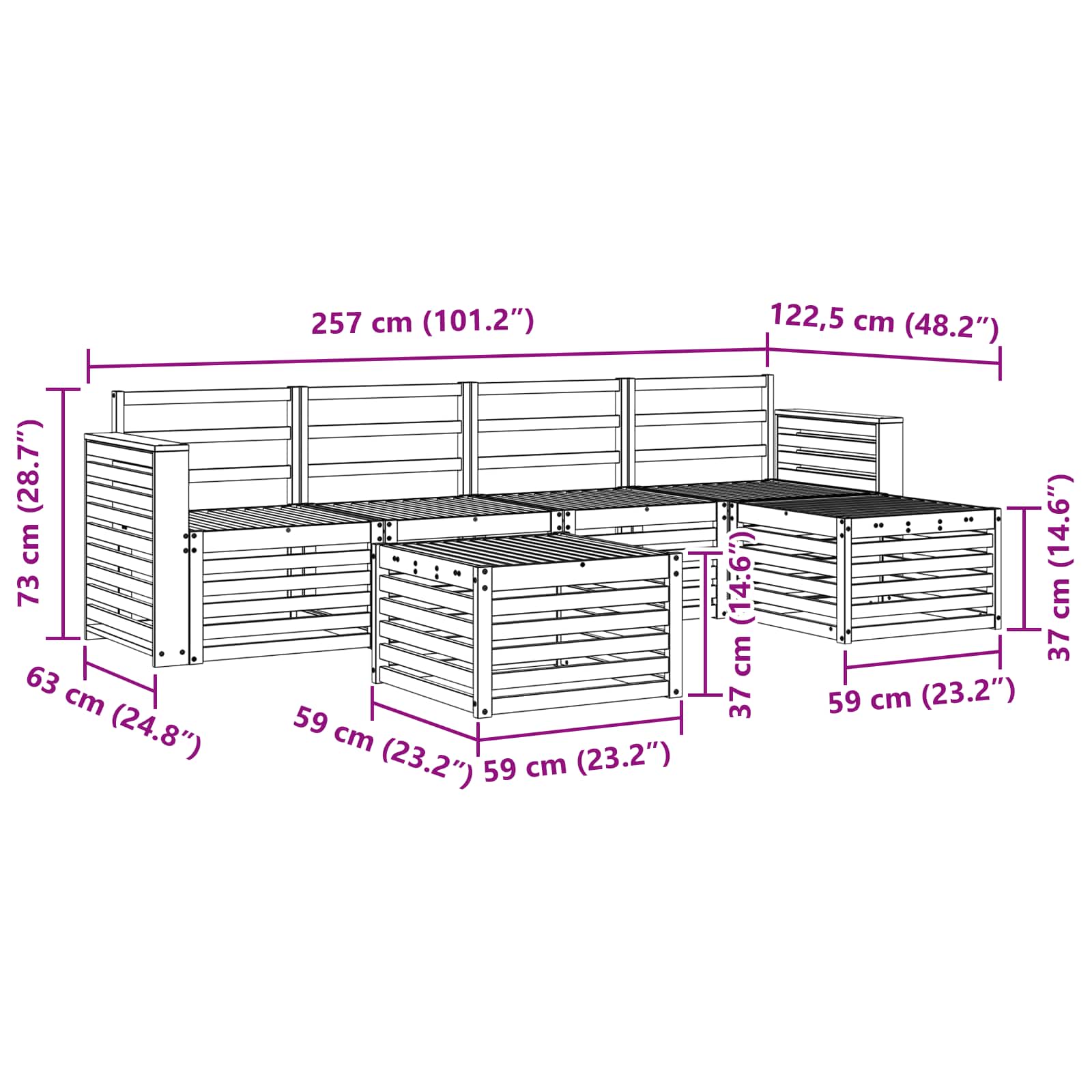 Ensemble de canapés d'extérieur 6 pcs Blanc 59 x 59 x 37 cm - XIOS