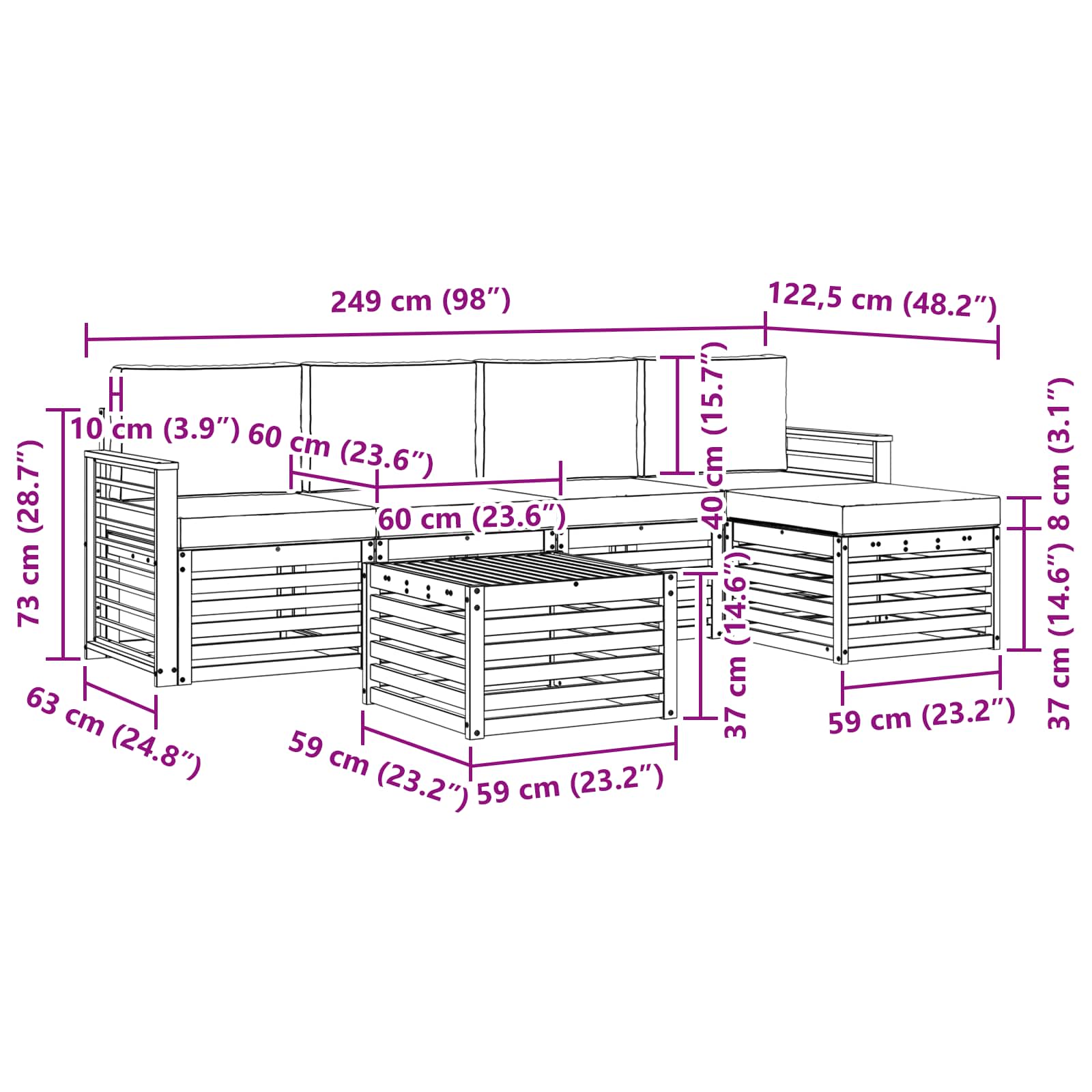 Ensemble de canapés d'extérieur 6 pcs Blanc et gris clair - XIOS