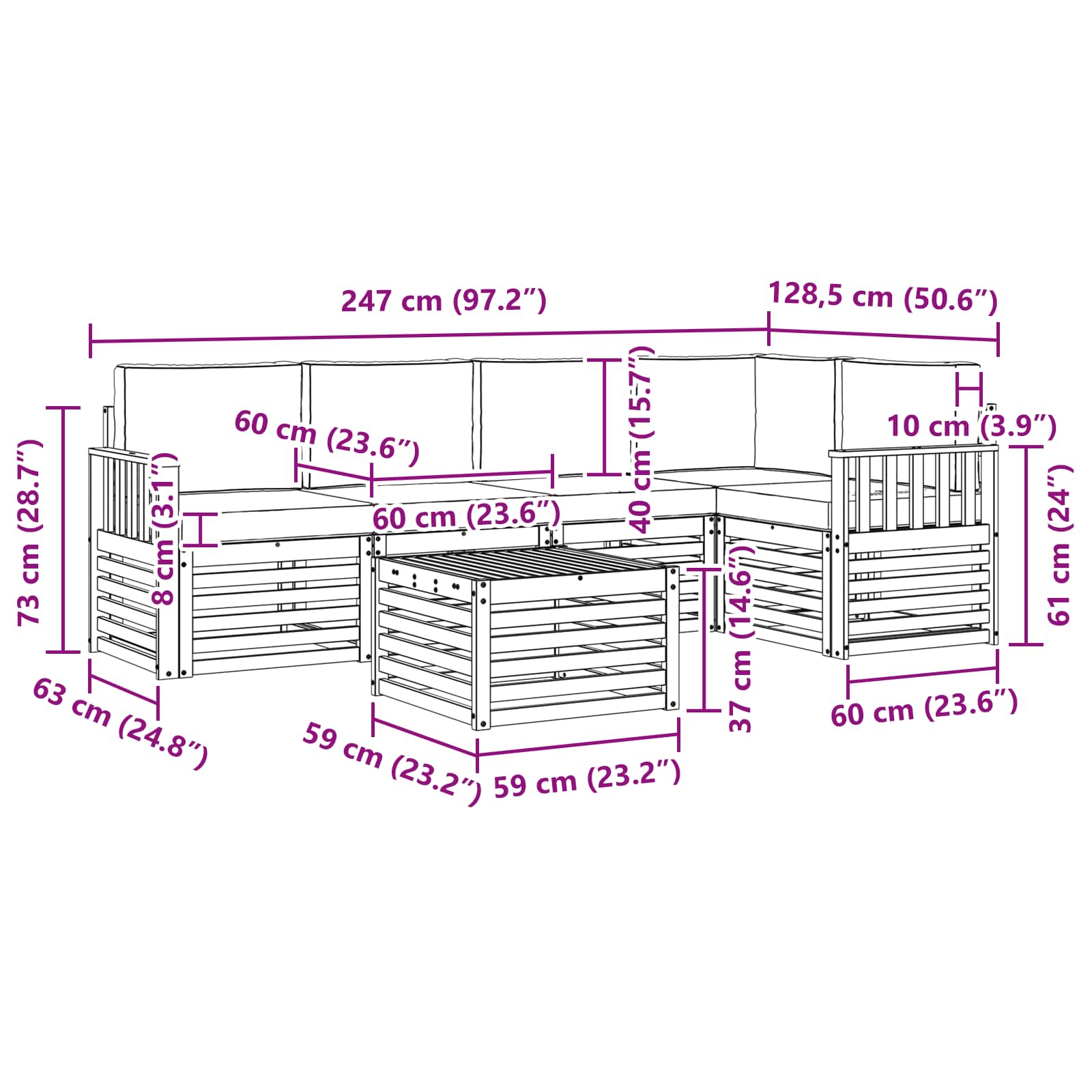 Ensemble de canapés d'extérieur 6 pcs Blanc et gris clair - XIOS
