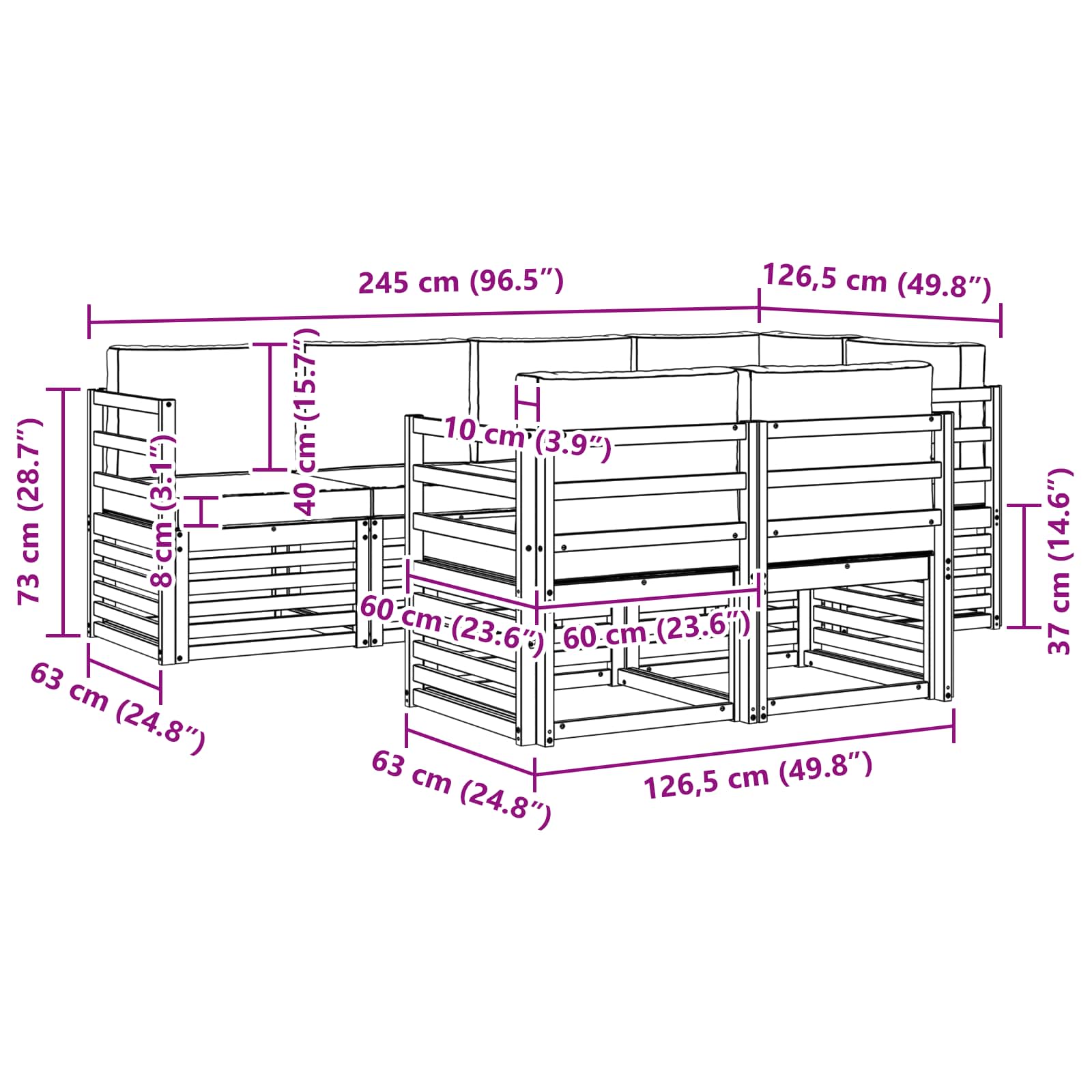 Ensemble de canapé d'angle avec coussin 7 pcs Blanc et crème - XIOS