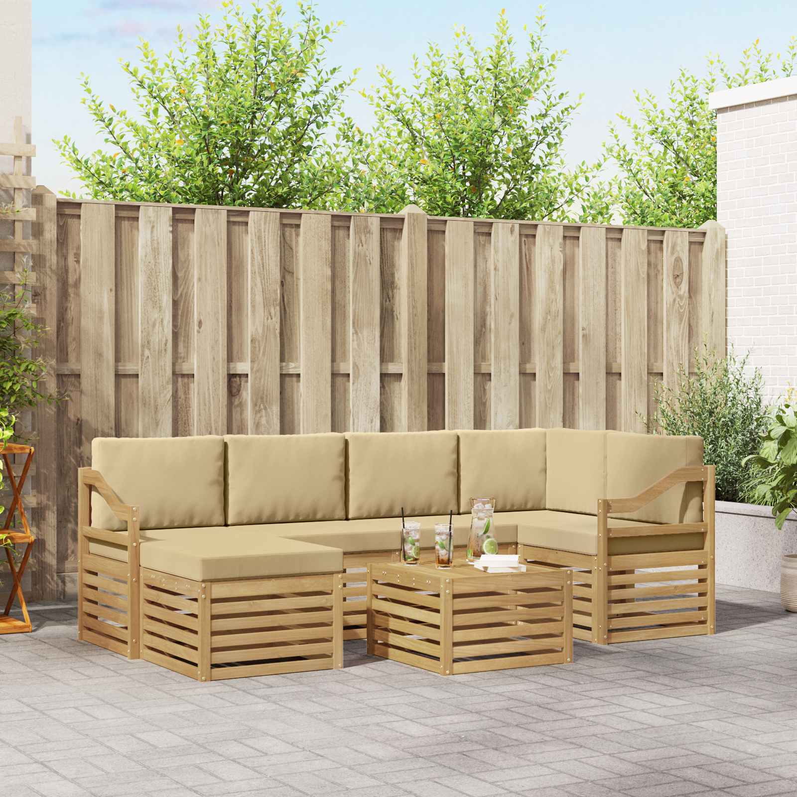 Ensemble de canapés d'extérieur 7 pcs Blanc et Beige Polyester - XIOS
