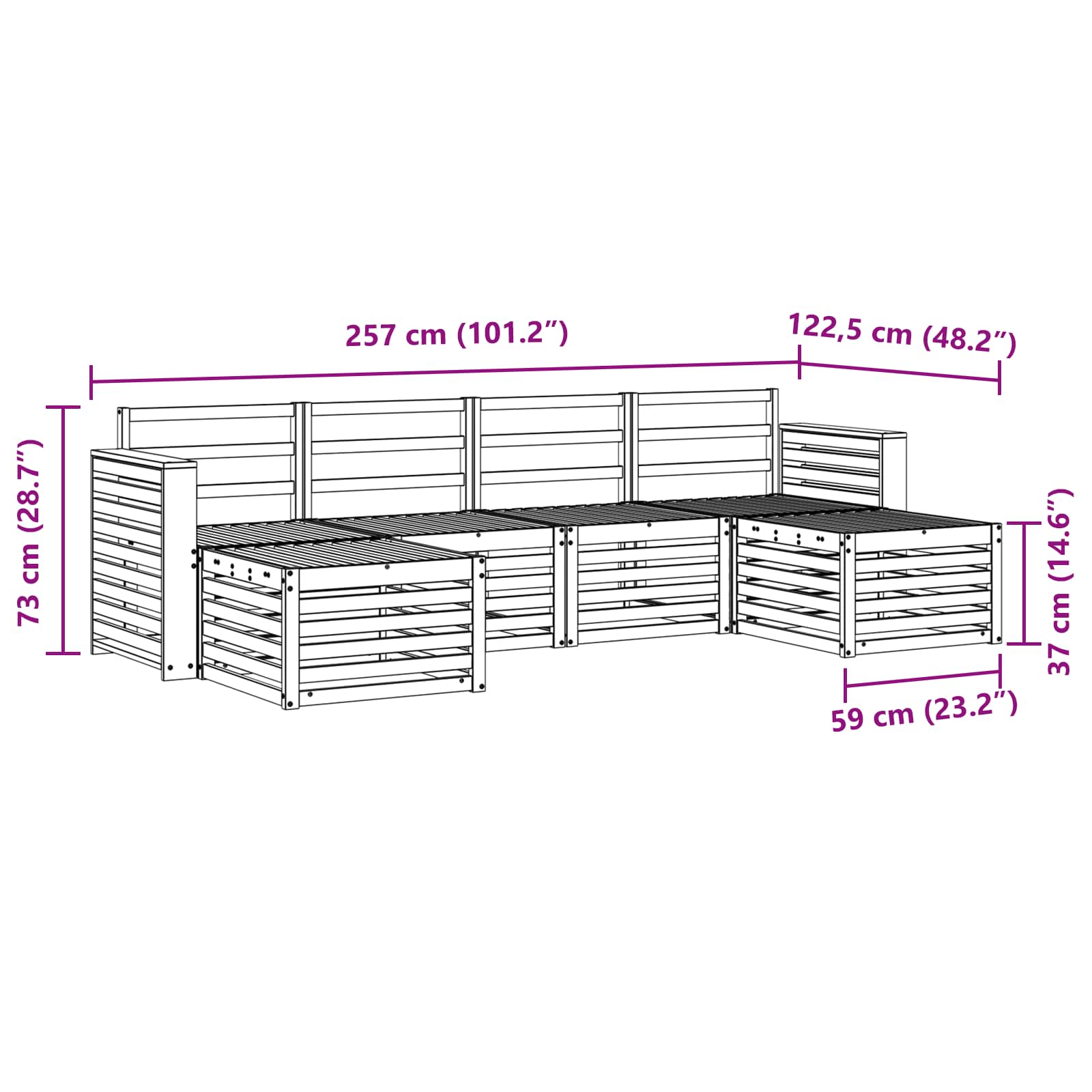 Ensemble de canapés d'extérieur 6 pcs Blanc 257 x 122,5 x 73 cm - XIOS