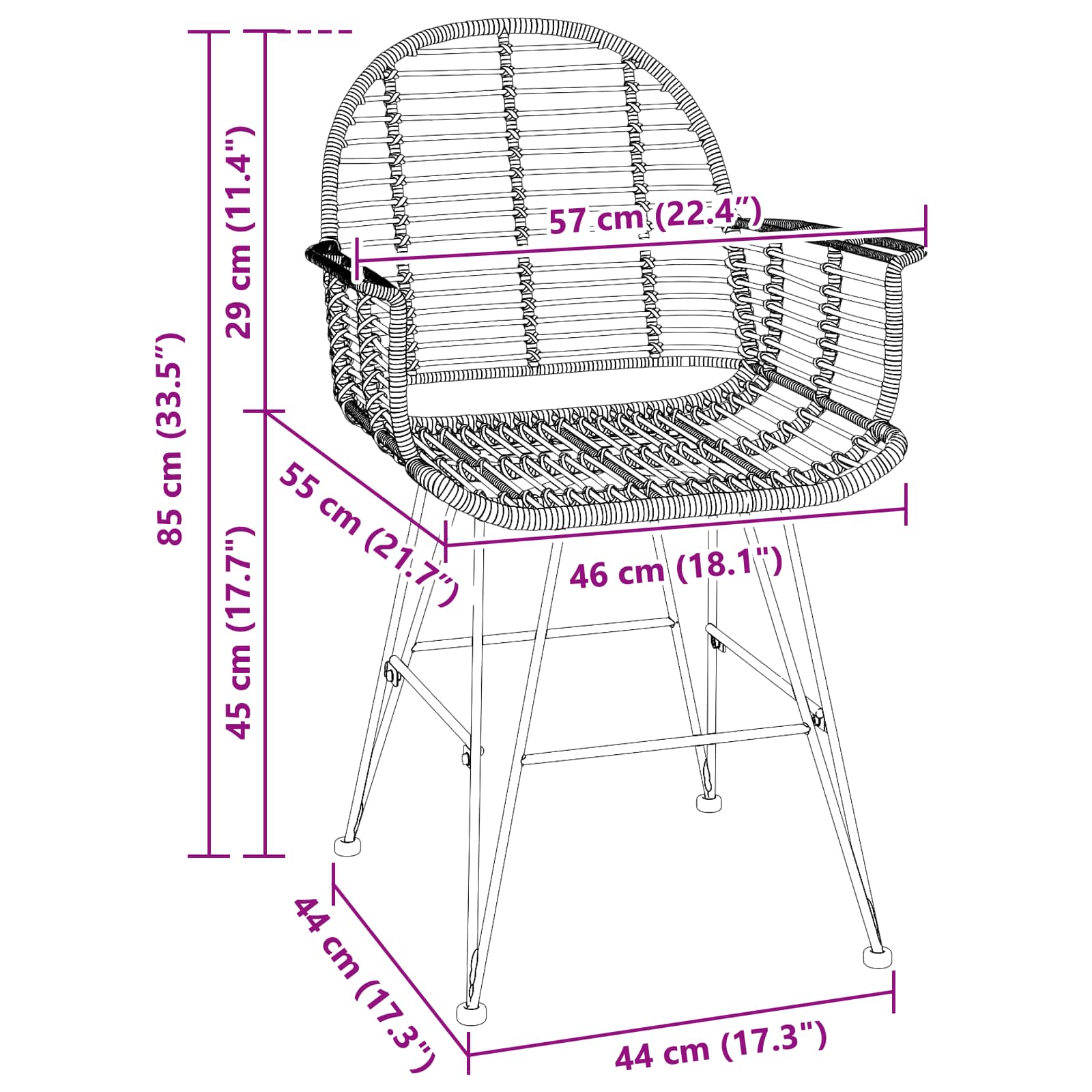 Chaise de salle à manger 2 pc Rotin et métal Naturel